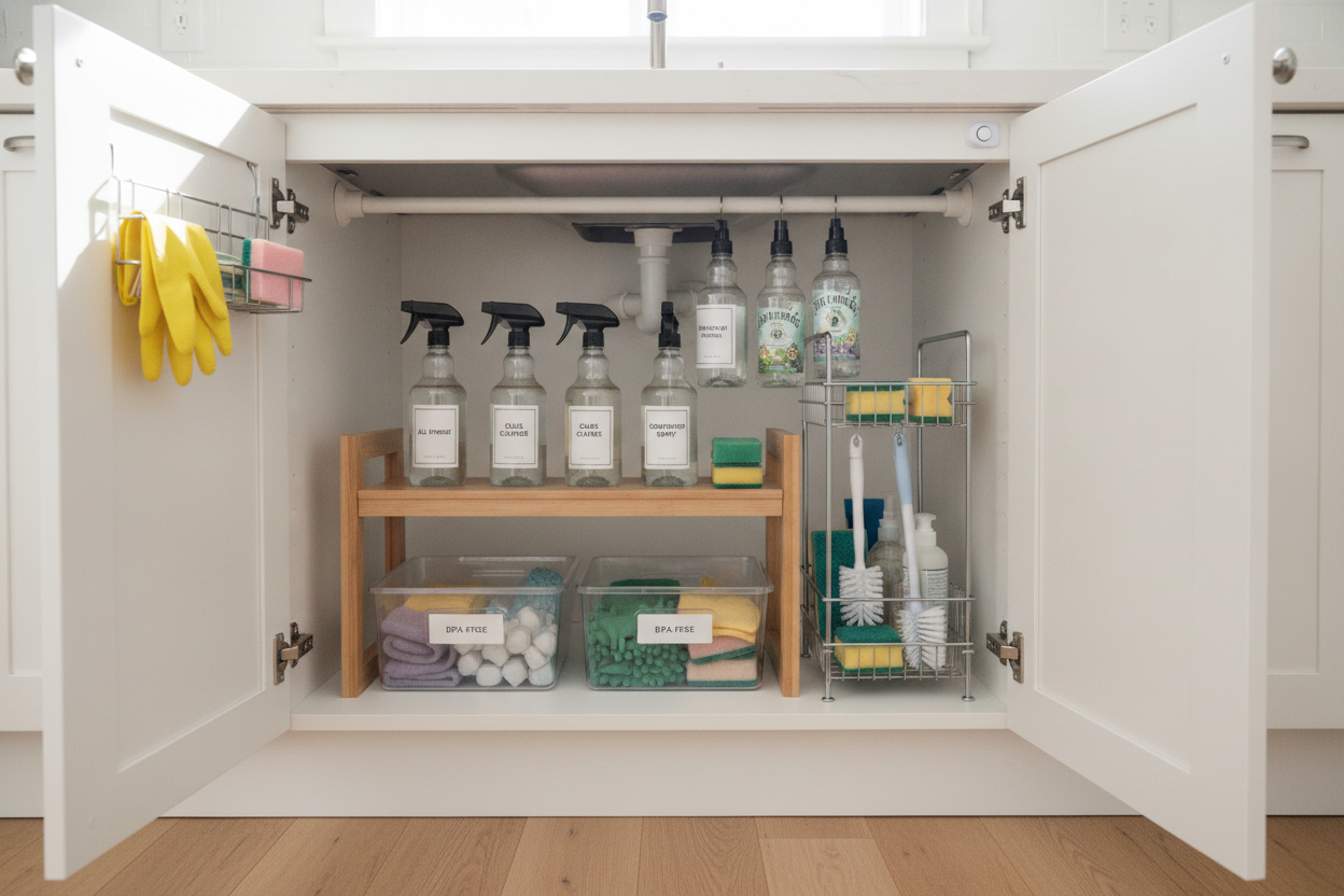 Neat and eco-friendly under sink organizer ideas for a clutter-free kitchen and better air quality