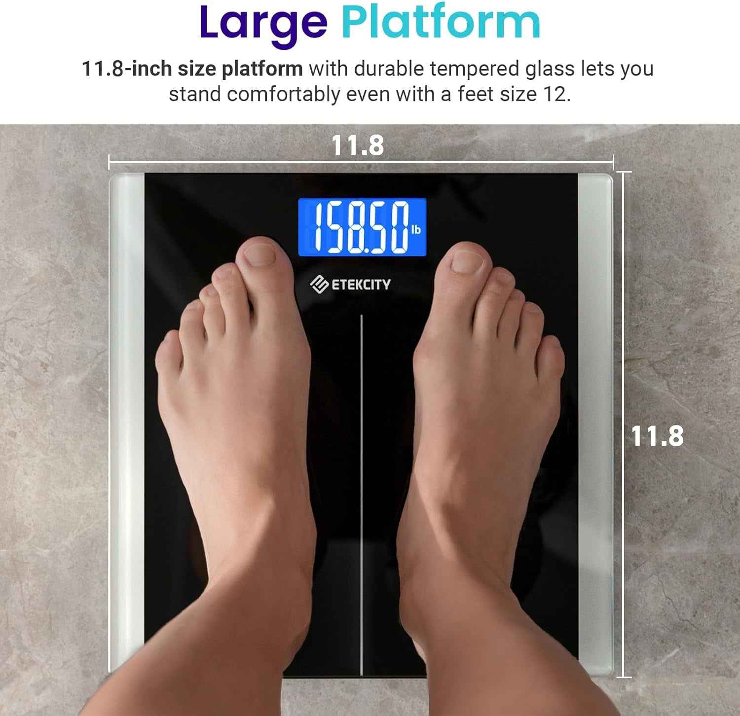 Body Weight Scale - Accurate Digital Electronic Weighing Machine with LCD Display, 6Mm Tempered Glass, 400 Lbs Capacity, Batteries Included - Yenka Supply