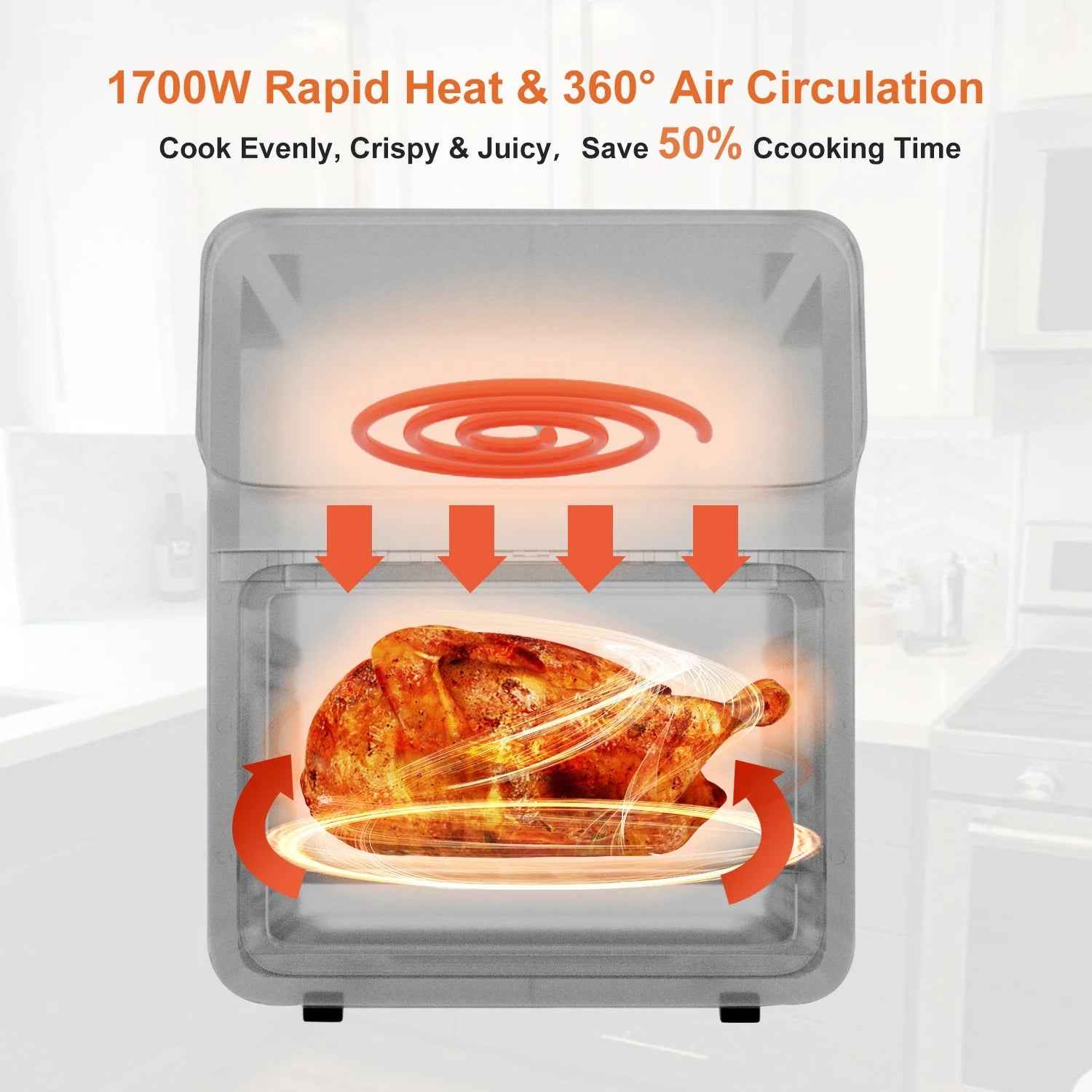 Air Fryer Convection Oven 12QT with 10-in-1 Multi Function, Touchscreen and Visible Window, Black - Yenka Supply