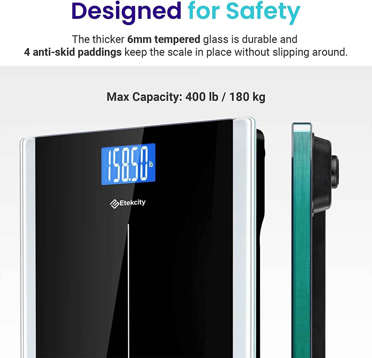 Body Weight Scale - Accurate Digital Electronic Weighing Machine with LCD Display, 6Mm Tempered Glass, 400 Lbs Capacity, Batteries Included - Yenka Supply