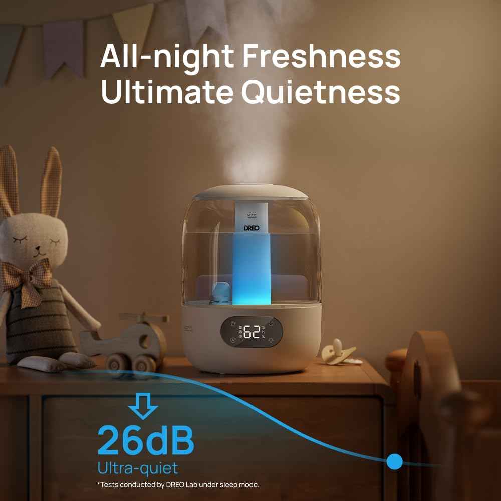 DREO Best Humidifier for Bedroom - 3L Top Fill, 30H Runtime, 26dB Quiet Ultrasonic Cool Mist with Humidity Sensor & Night Light for Home, Baby, Nursery, Plants - Yenka Supply