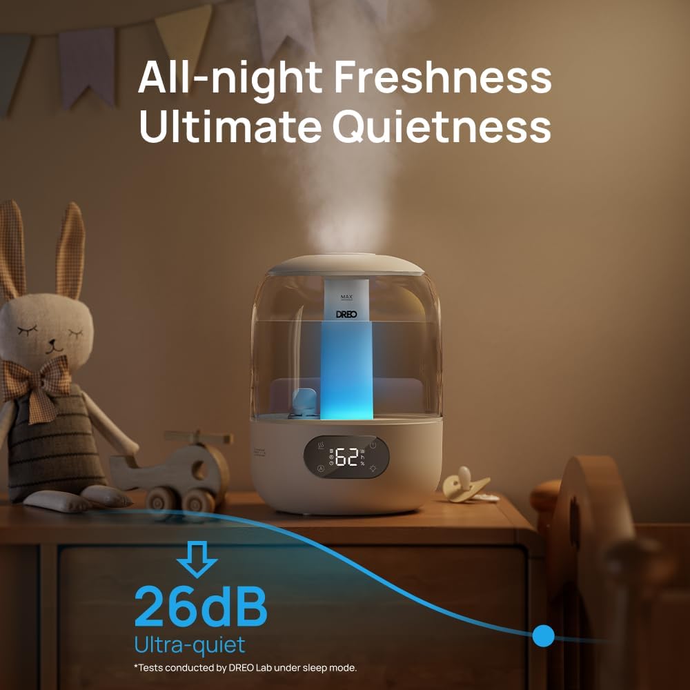DREO Humidifiers for Bedroom, 3L Top Fill 30H & 26dB Quiet Runtime for Large Room, Cool Mist Ultrasonic Humidifier with Humidity Sensor, Night Light for Home, Baby, Nursery, Plants, New Edition Yenka Supply