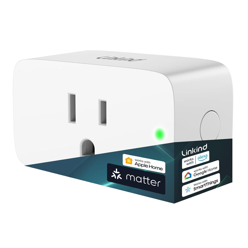 Linkind Matter Smart Plug - 15A/1800W Wi-Fi Smart Outlet Compatible with Apple Home, Siri, Alexa, Google & SmartThings, Remote Control & Scheduling, 4 Pack - Yenka Supply