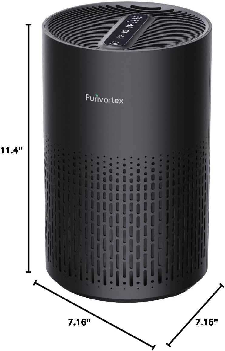 Purivortex Air Purifiers for Dust – Quiet HEPA Filter Air Purifier for Bedroom, Covers Up to 880 Sq Ft, PX500 Black - Yenka Supply