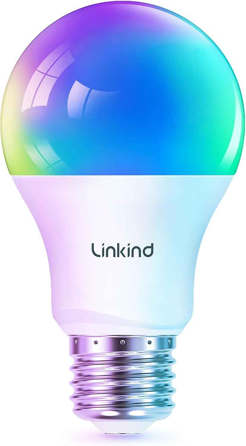 Linkind Smart Light Bulbs - Color Changing LED Bulbs with Alexa & Google Home, 104 Preset Scenes, Music Sync, A19 E26 WiFi Bluetooth 60W, 800LM - 4 Pack