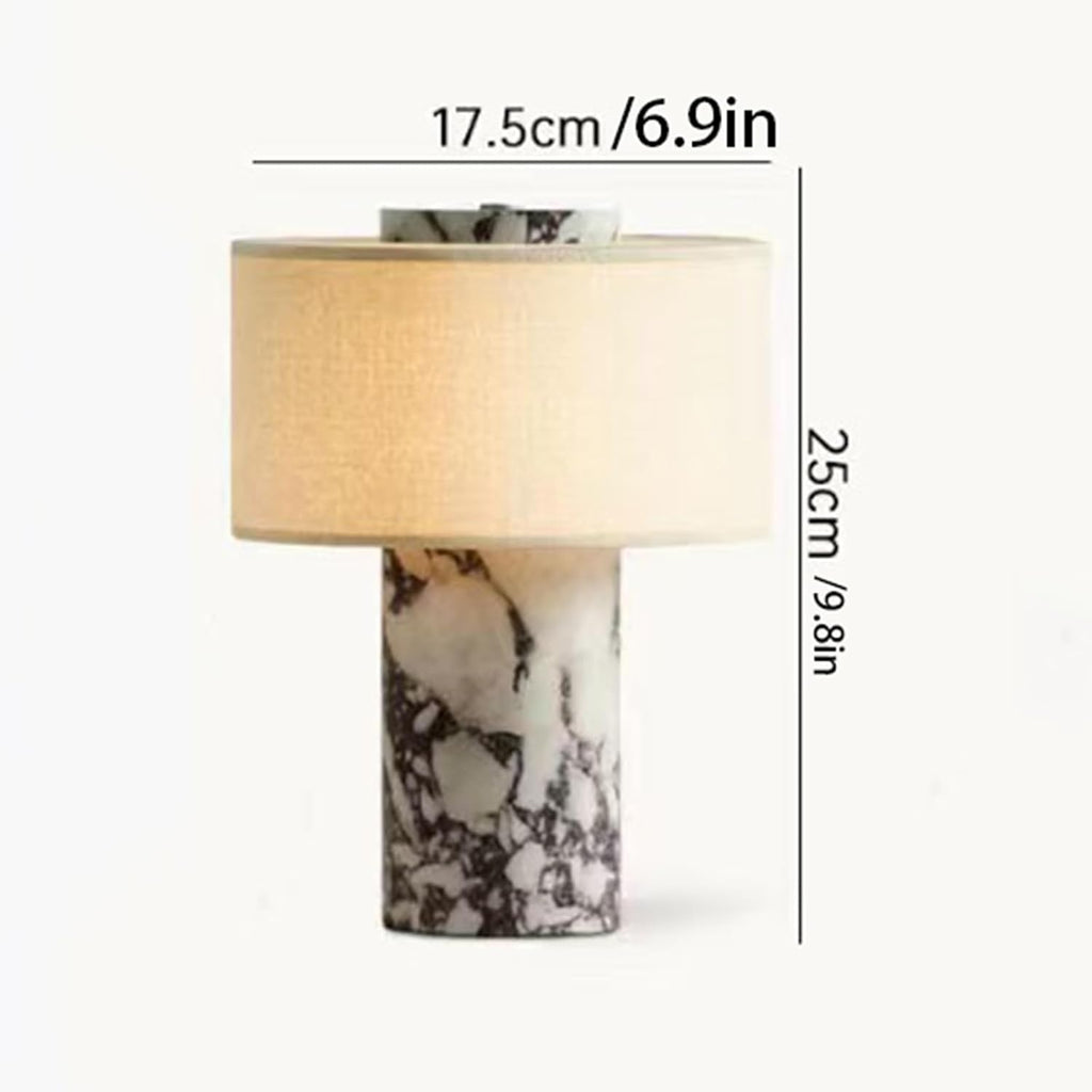 Marble Luxury Stone Rechargeable Touch Table Lamp, Cylindrical Shape, Linen Cloth Fiber Lampshade, High-End and Light Luxury, Bedroom Bedside Table Night Light（Black, White） Yenka Supply