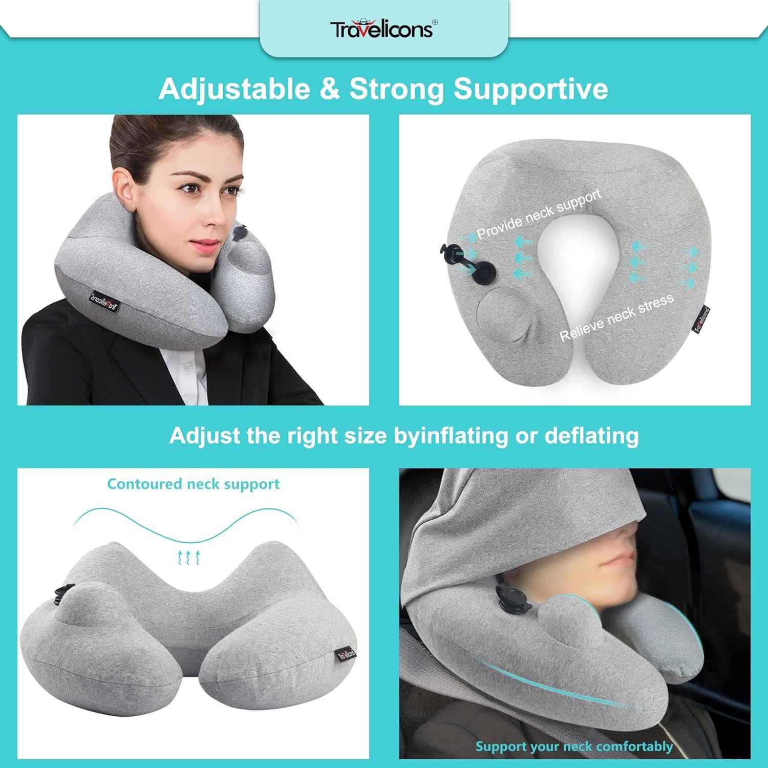 Travel Pillow Neck Pillow for Airplane with Hood, Inflatable Neck Air Pillow for Car, Travel Accessories for Napping and Sleep on Business Trips and Flights - Yenka Supply
