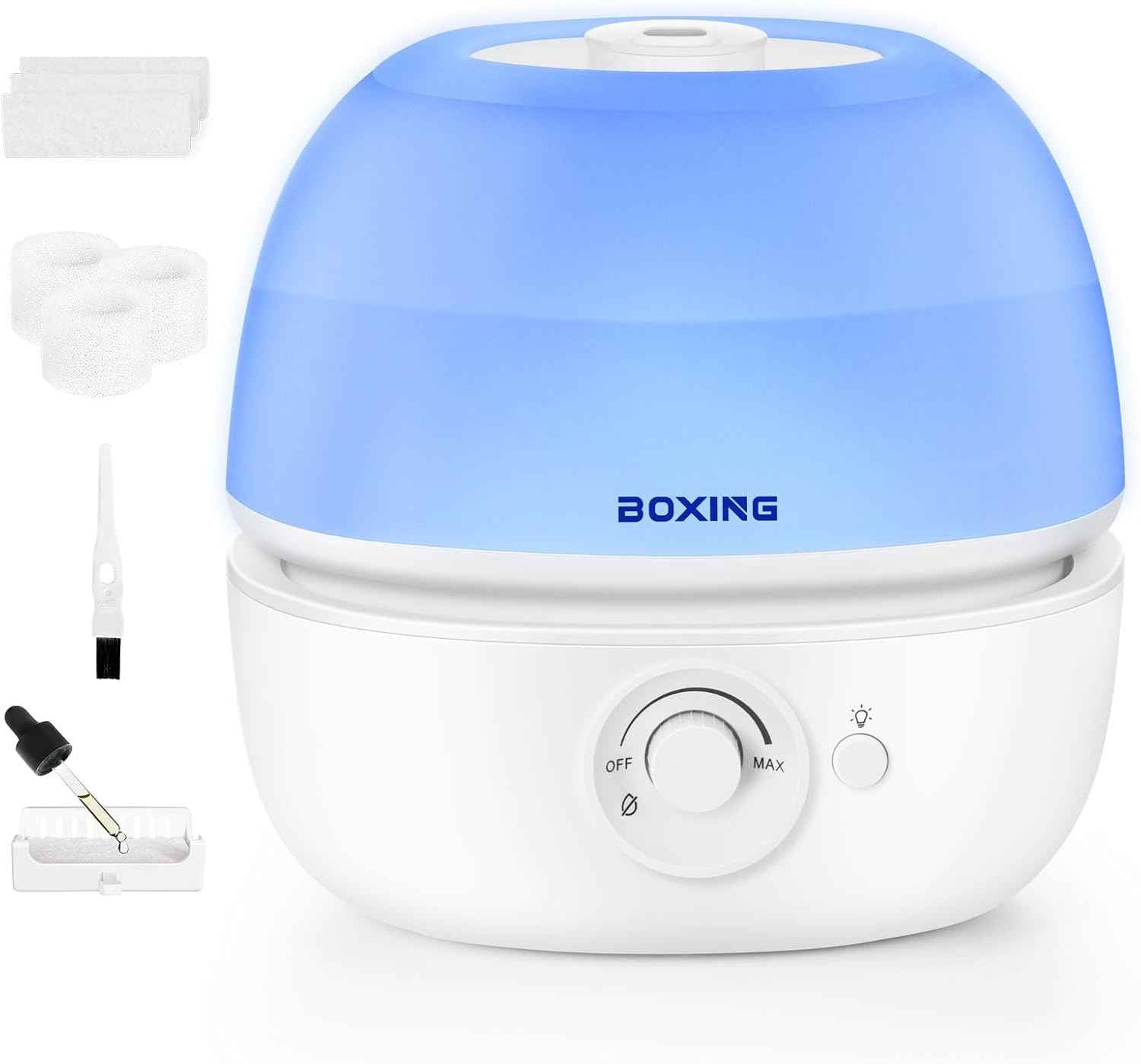 BOXING 3L Cool Mist Humidifiers, Ultra Quiet 20dB for Bedroom, Baby & Office, Top Fill Air Humidifier for Home Office & Indoor Plants