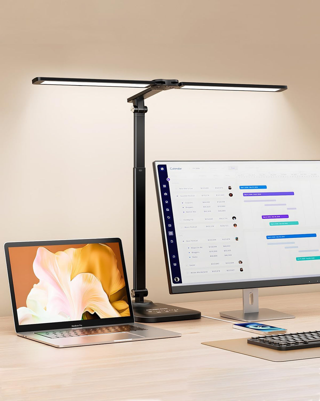 CHARYJOD LED Desk Lamp for Office Home, Height Adjustable Architect Desk Light with USB Adapter, Stepless Dimming Desk Lamp Light for Reading, Study, Workbench Yenka Supply