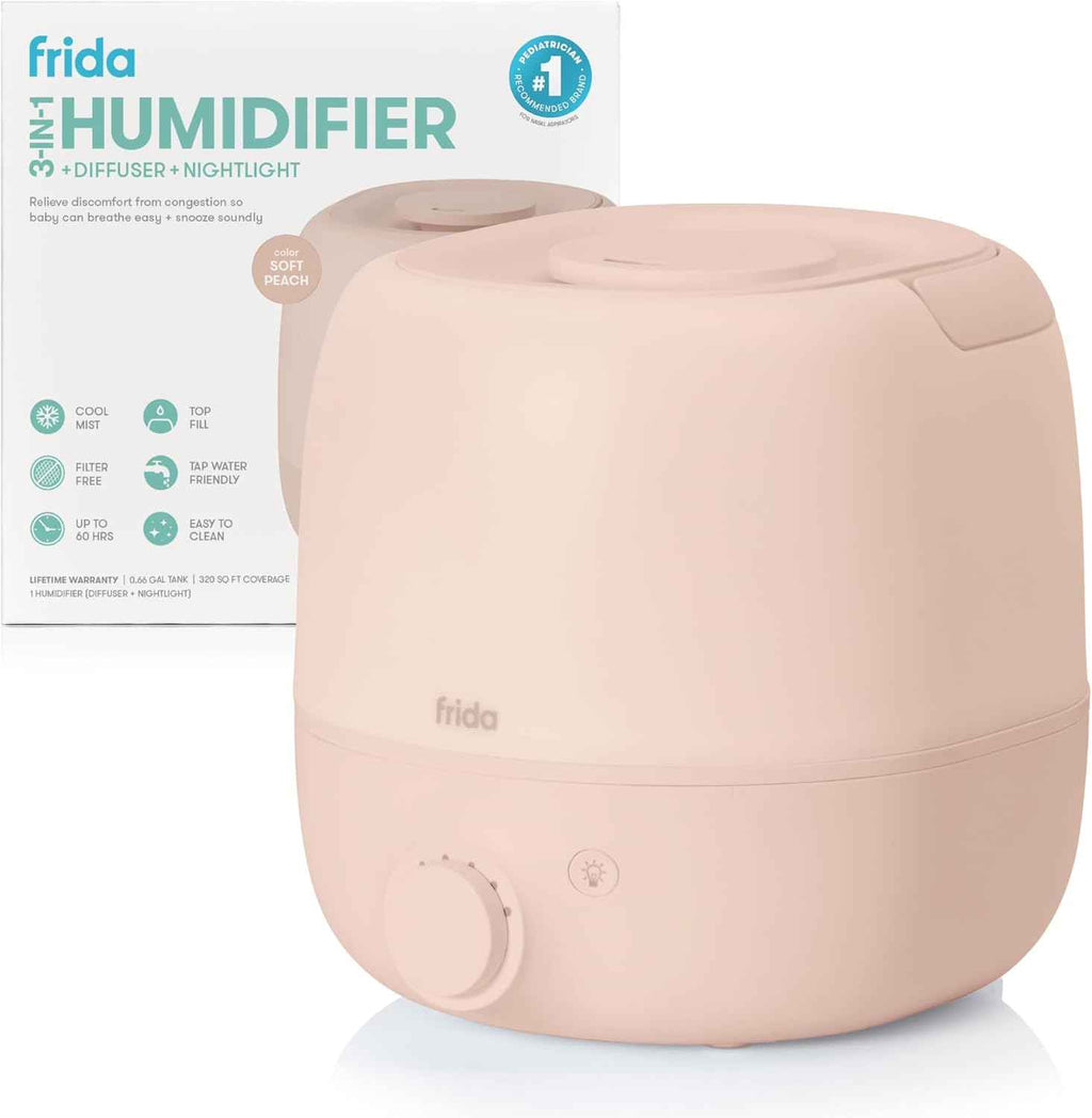 Frida Baby 3-in-1 Cool Mist Humidifier for Clogged Nose Relief, Top Fill Design for Babies, 60 Hour Runtime, Nightlight, Auto Shut-Off, Quiet Operation, Essential Oil Diffuser