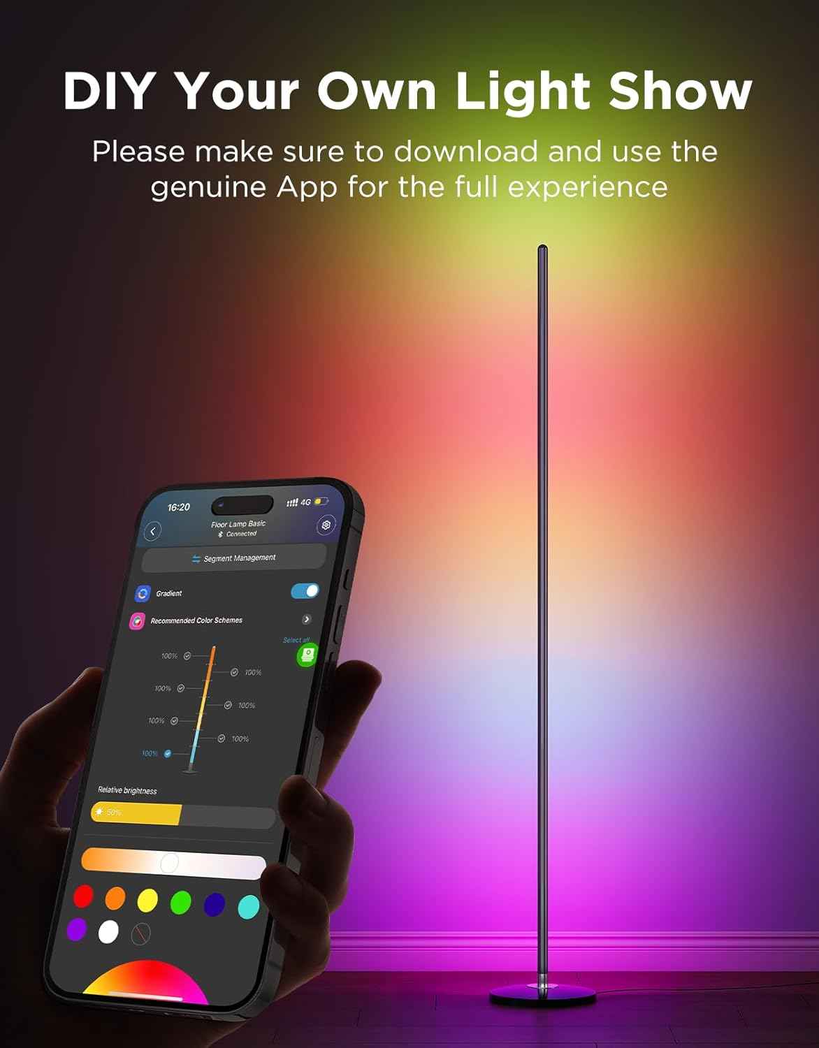 Govee RGBIC LED Lamp - 1000lm Smart Corner Lamp with Music Sync, 16 Million Colors, Compatible with SmartThings, Alexa, and Matter for Bedroom and Living Room