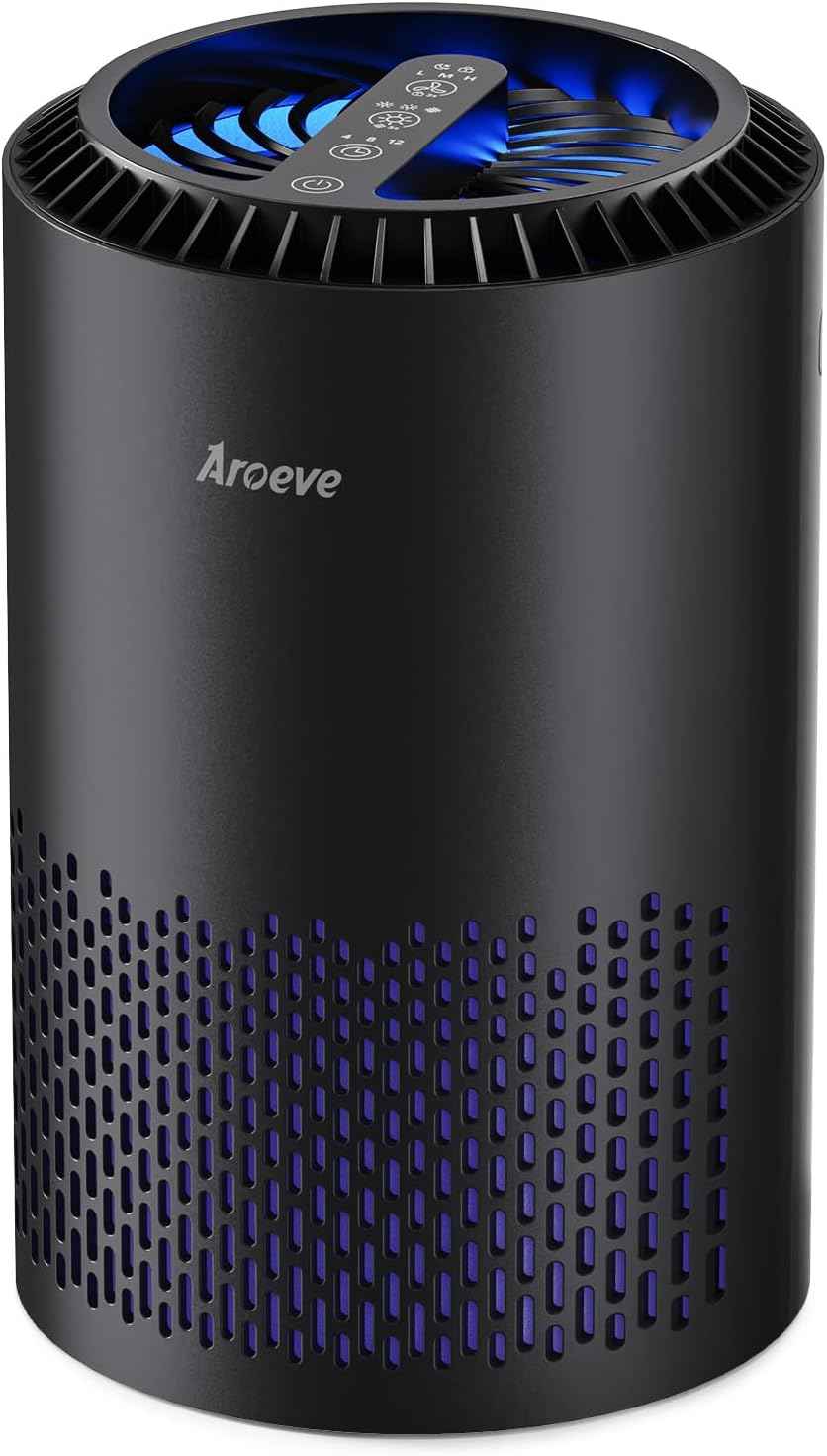 AROEVE Air Purifier for Bedroom - Smoke, Pollen, Dander, Hair, and Odor Cleanser with Sleep Mode and Speed Control, MK01- White, California Compatible - Yenka Supply