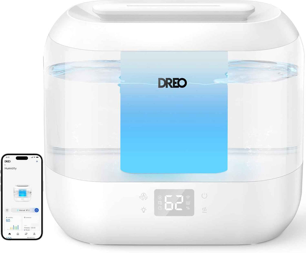 Dreo Smart Humidifiers for Bedroom - Top Fill 4L Large Room Humidifier with 28 dB, 36H Runtime, Touch/APP/Voice Control, Nightlight, Cool Mist for Baby, Plants, Indoor - Black