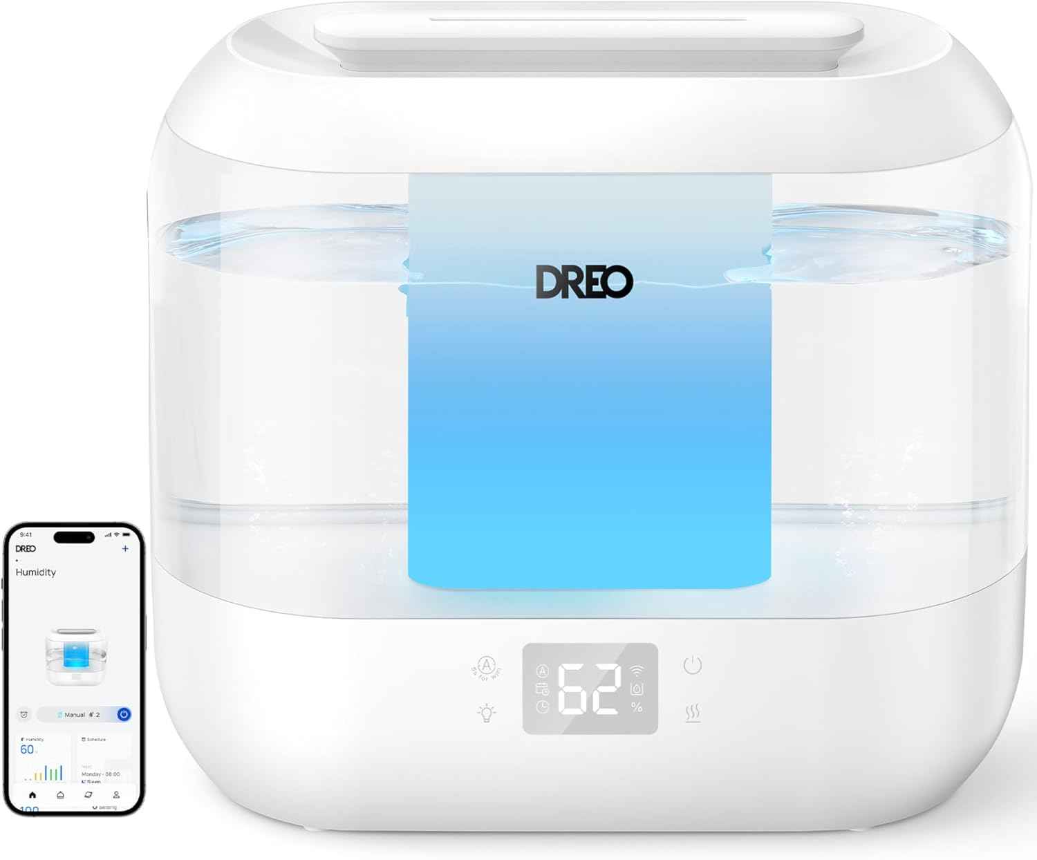 Dreo Smart Humidifiers for Bedroom - Top Fill 4L Large Room Humidifier with 28 dB, 36H Runtime, Touch/APP/Voice Control, Nightlight, Cool Mist for Baby, Plants, Indoor - Black