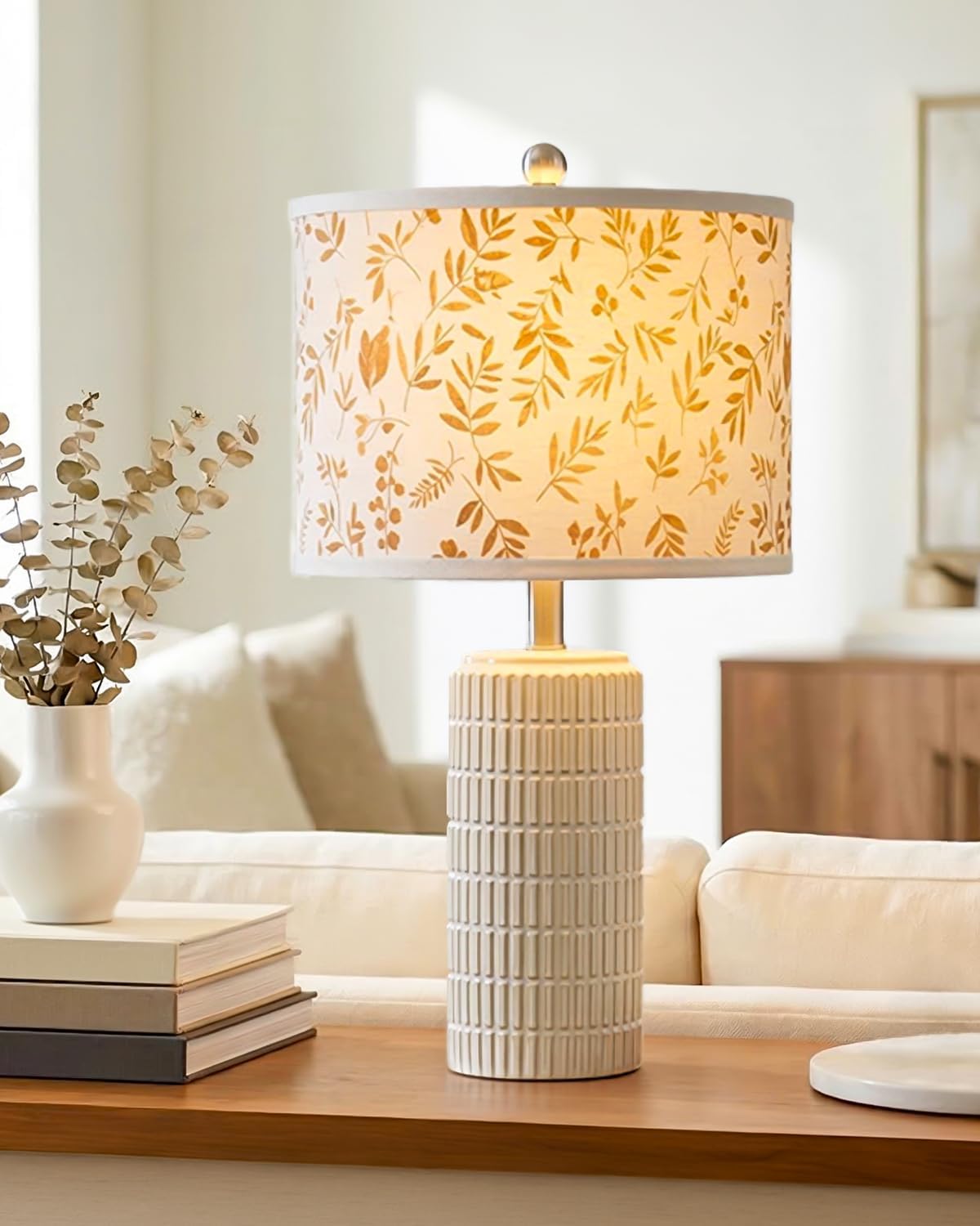 PoKat 20.75" Small Modern Ceramic Table Lamps Set of 2 for Bedroom, White Bedside Lamps for Night Stands, Farmhouse Desk Decor Gift Nightstand Table Lamps for Living Room End Table Beige Yenka Supply