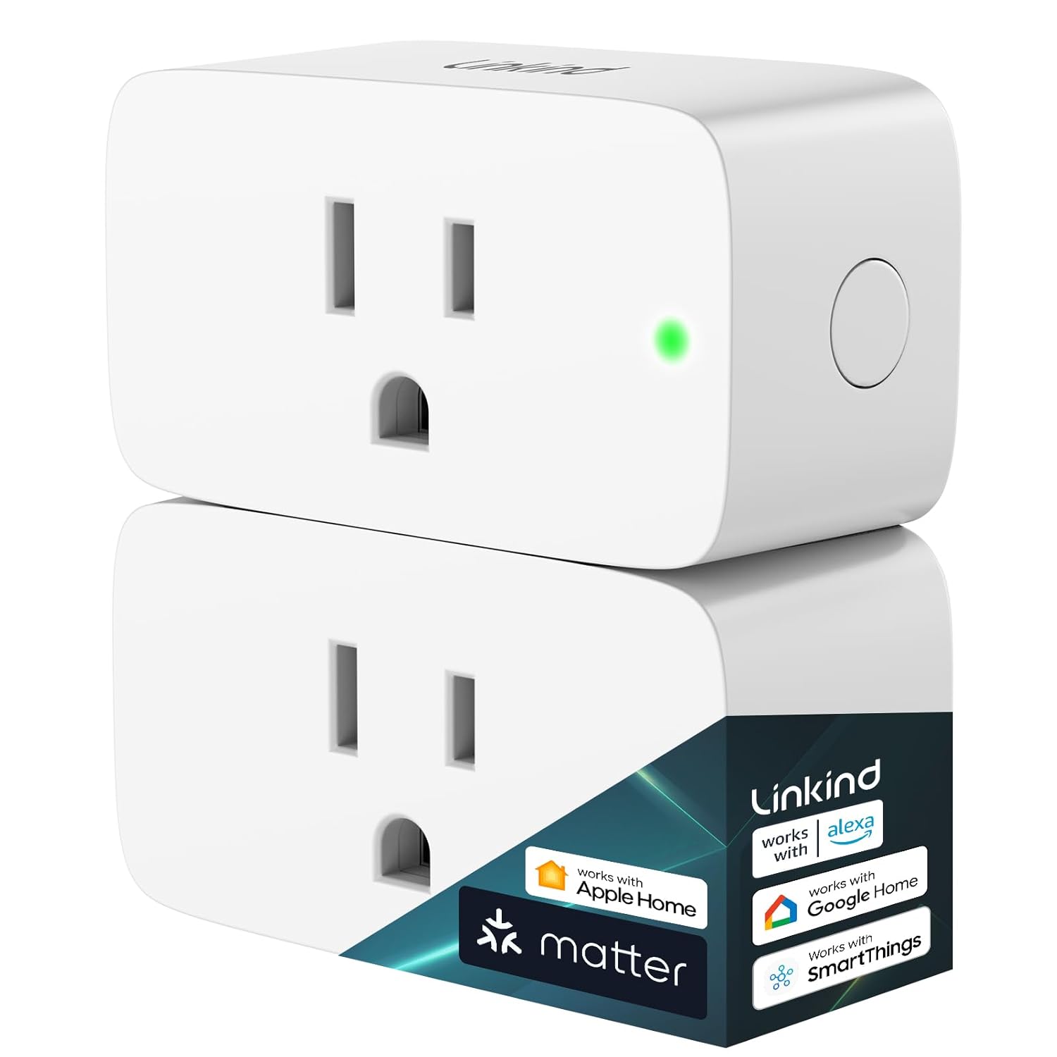 Linkind Matter Smart Plug - 15A/1800W Wi-Fi Smart Outlet Compatible with Apple Home, Siri, Alexa, Google & SmartThings, Remote Control & Scheduling, 4 Pack - Yenka Supply