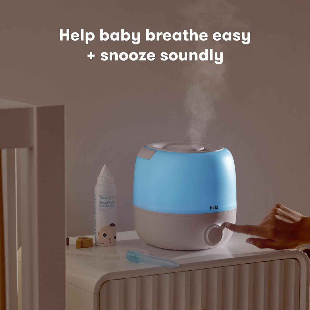 Frida Baby 3-in-1 Cool Mist Humidifier for Clogged Nose Relief, Top Fill Design for Babies, 60 Hour Runtime, Nightlight, Auto Shut-Off, Quiet Operation, Essential Oil Diffuser