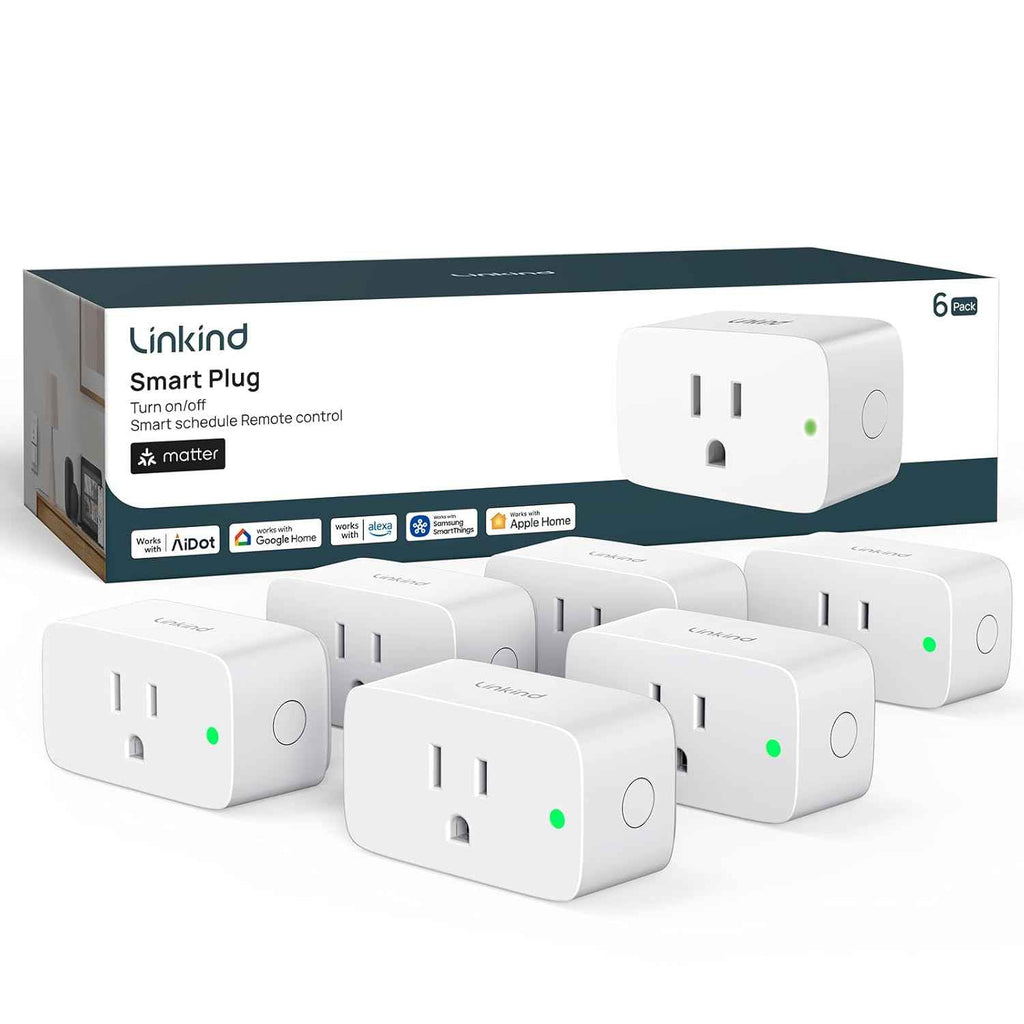 Linkind Matter Smart Plug - 15A/1800W Wi-Fi Smart Outlet Compatible with Apple Home, Siri, Alexa, Google & SmartThings, Remote Control & Scheduling, 4 Pack