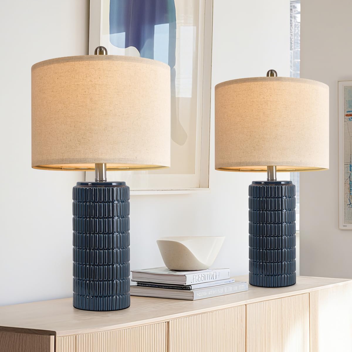 PoKat 20.75" Small Modern Ceramic Table Lamps Set of 2 for Bedroom, White Bedside Lamps for Night Stands, Farmhouse Desk Decor Gift Nightstand Table Lamps for Living Room End Table Beige Yenka Supply