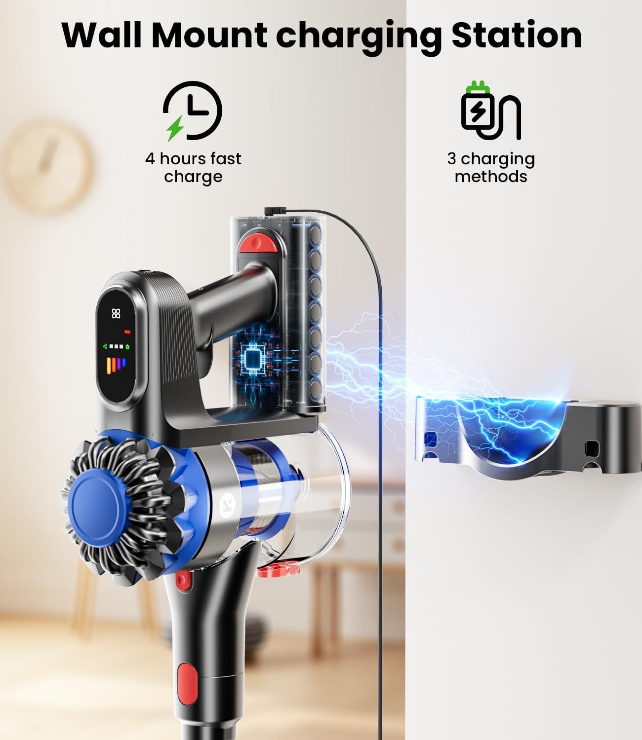 KARDV Cordless Vacuum Cleaner, 500W/40Kpa Vacuum Cleaners for Home, 60Mins Stick Vacuum with LED Display, Anti-Tangle & Wall Mount Charging, 8 in 1 Lightweight Vacuum for Hard Floors Carpet Pet Hair Yenka Supply