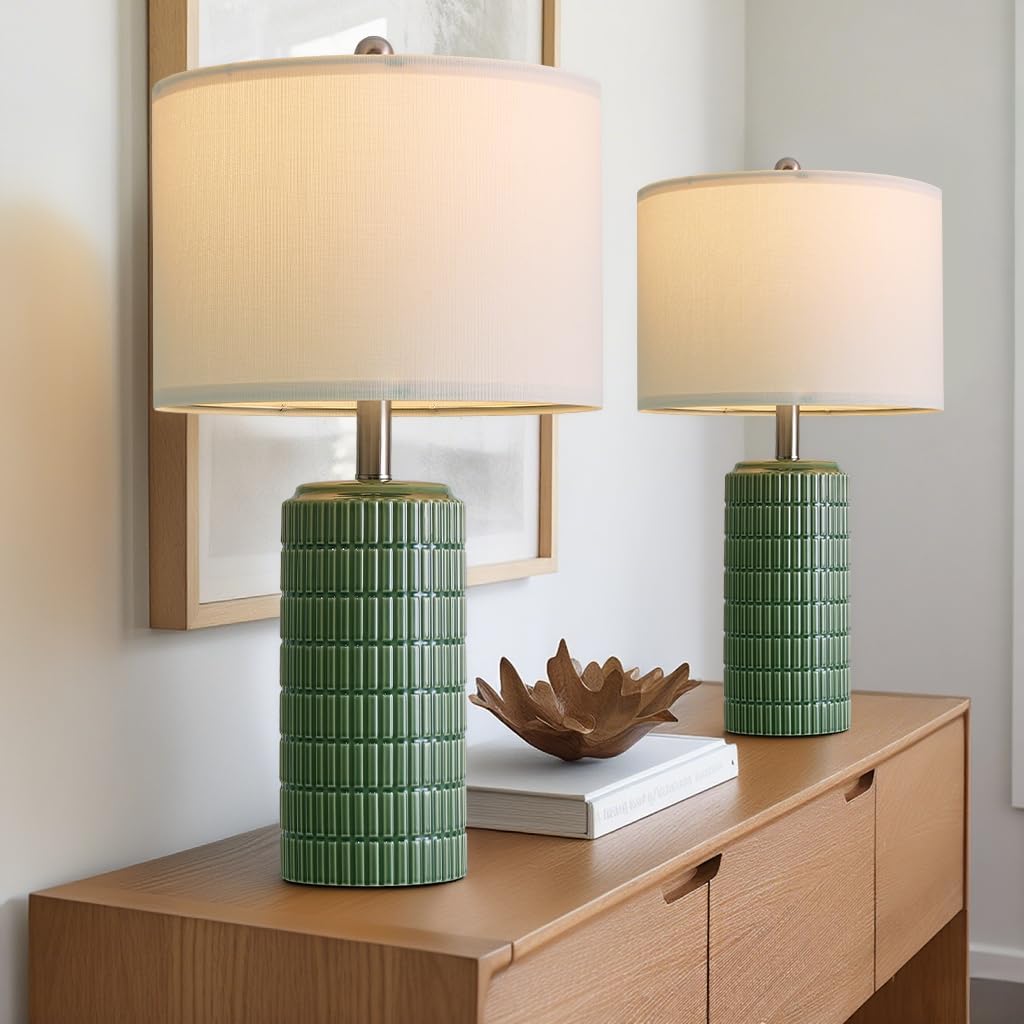 PoKat 20.75" Small Modern Ceramic Table Lamps Set of 2 for Bedroom, White Bedside Lamps for Night Stands, Farmhouse Desk Decor Gift Nightstand Table Lamps for Living Room End Table Beige Yenka Supply