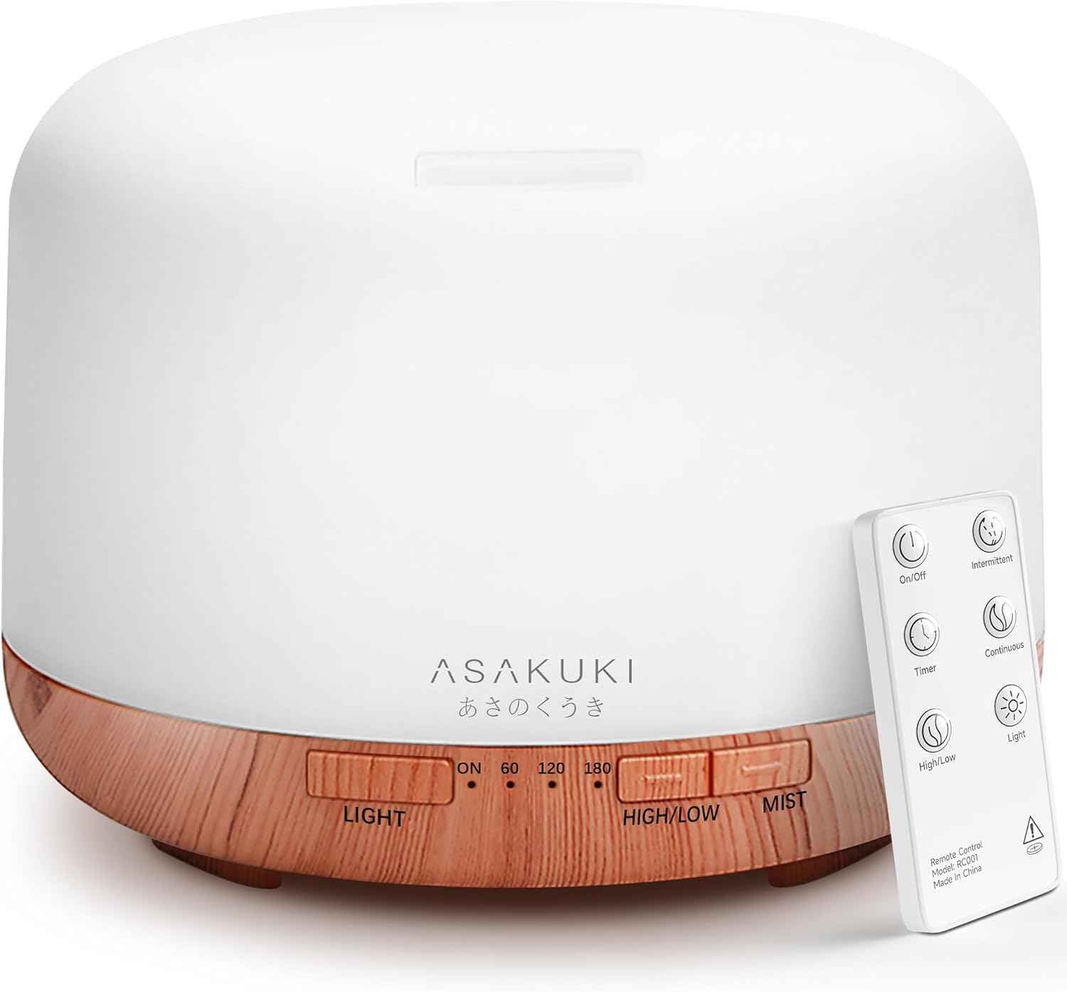ASAKUKI Essential Oil Diffuser 500ML Aromatherapy Humidifier for Bedroom, Remote Control, 7 Color LED Lights, Quiet Cool Mist for Home and Office