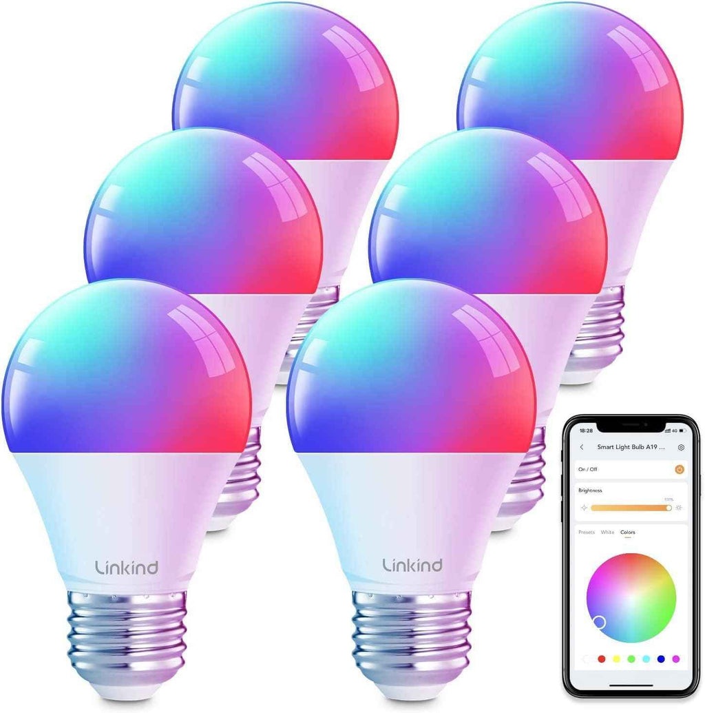 Linkind Smart Light Bulbs - Color Changing LED Bulbs with Alexa & Google Home, 104 Preset Scenes, Music Sync, A19 E26 WiFi Bluetooth 60W, 800LM - 4 Pack