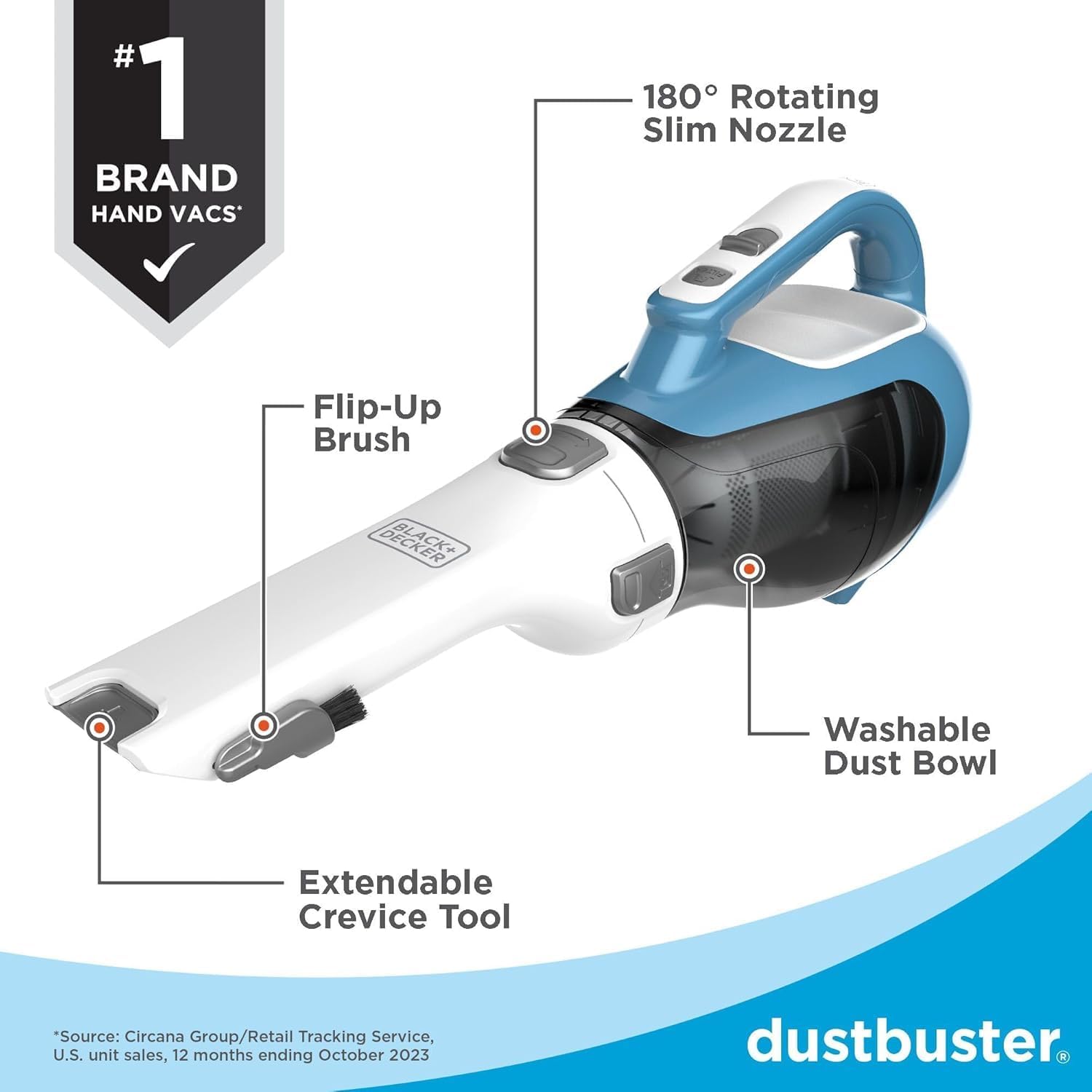 BLACK+DECKER Dustbuster Advanced Clean Handheld Vacuum Cleaner - Cordless Compact Home and Car Vacuum with Crevice Tool, Rotating Nozzle, and Charging Station - Yenka Supply