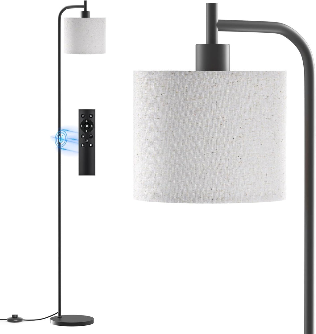 SIBRILLE Floor Lamp with Linen Shade, Dimmable Tall Standing Lamp with Remote Control & 3 Color Temperatures, Modern Corner Floor Lamps for Living Room Bedroom Office, 9W LED Bulb Included Yenka Supply