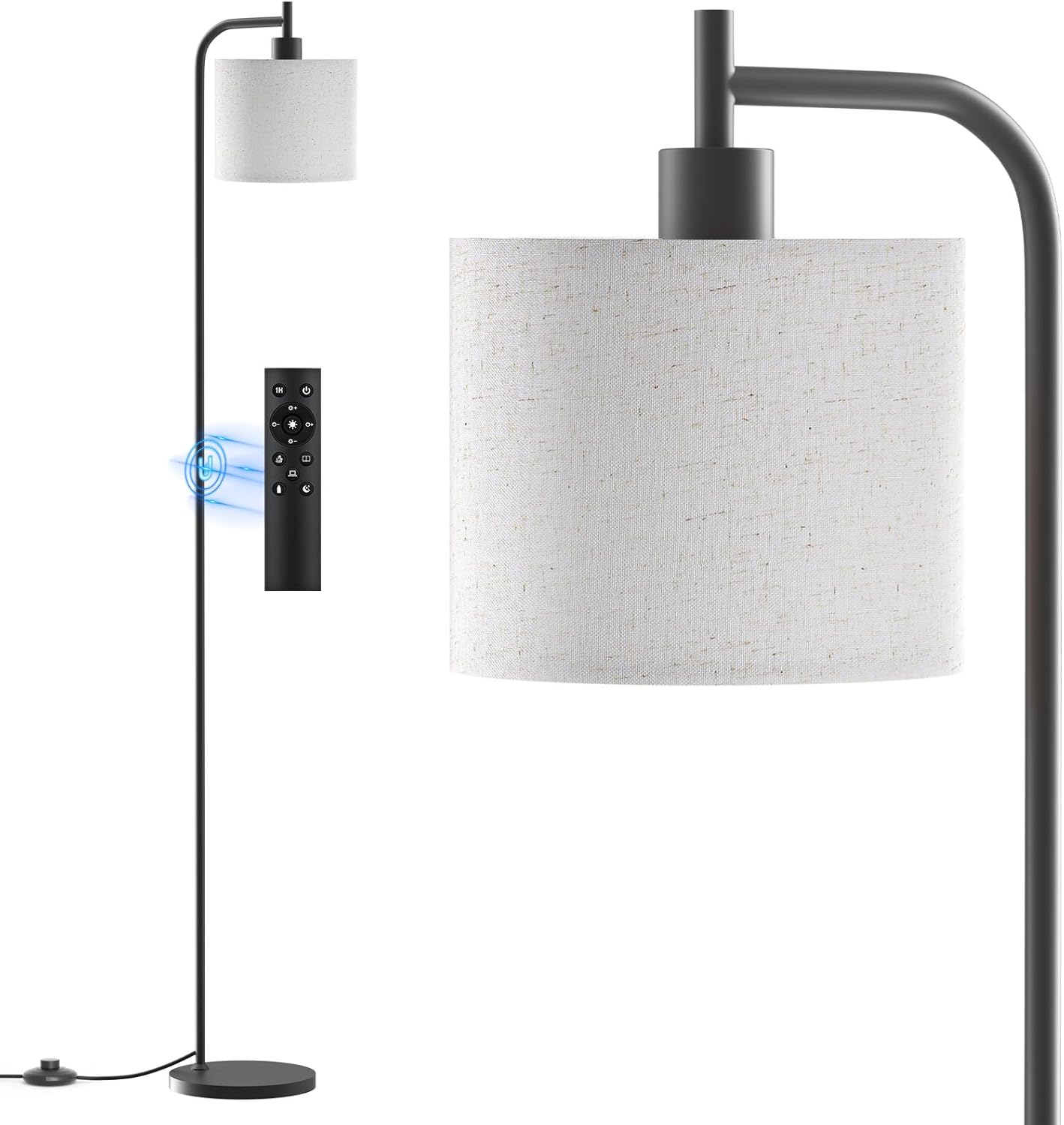 SIBRILLE Floor Lamp with Linen Shade, Dimmable Tall Standing Lamp with Remote Control & 3 Color Temperatures, Modern Corner Floor Lamps for Living Room Bedroom Office, 9W LED Bulb Included Yenka Supply