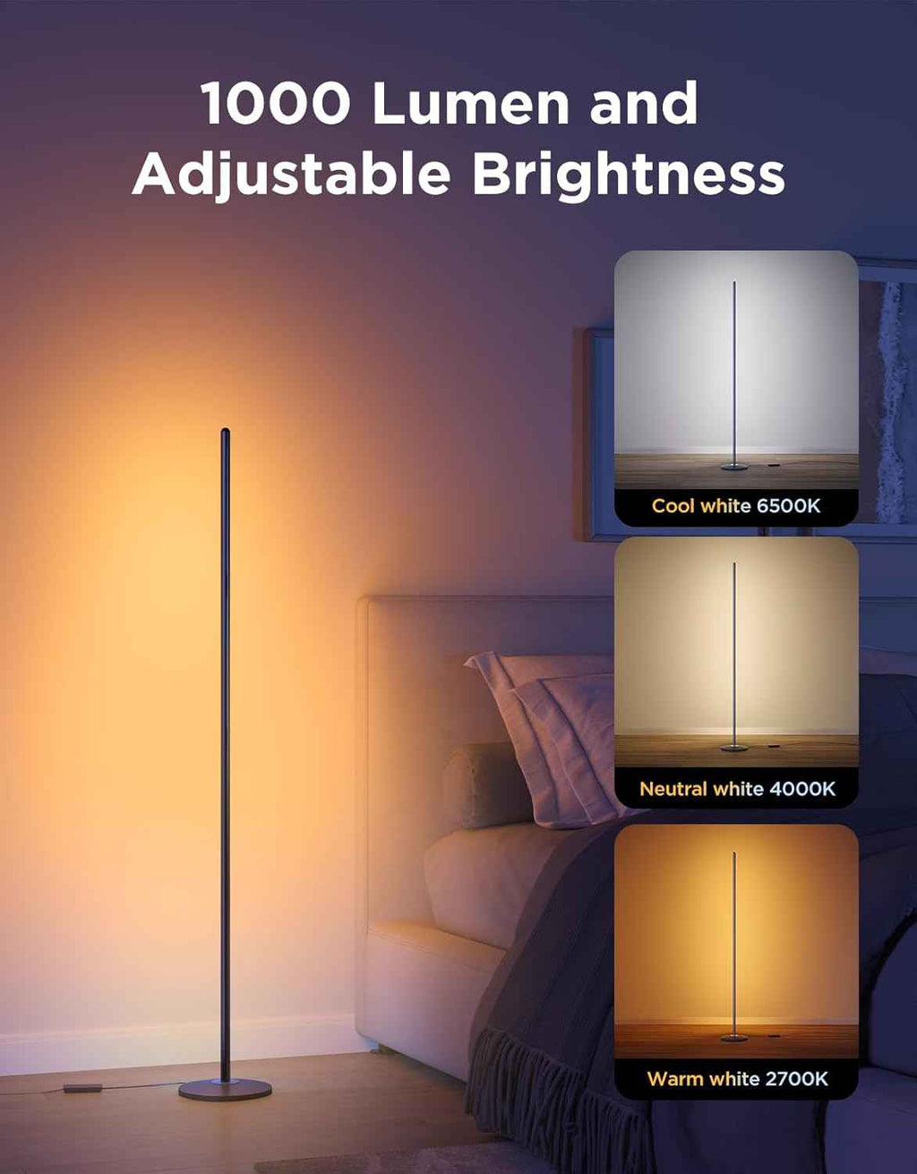 Govee RGBIC LED Lamp - 1000lm Smart Corner Lamp with Music Sync, 16 Million Colors, Compatible with SmartThings, Alexa, and Matter for Bedroom and Living Room