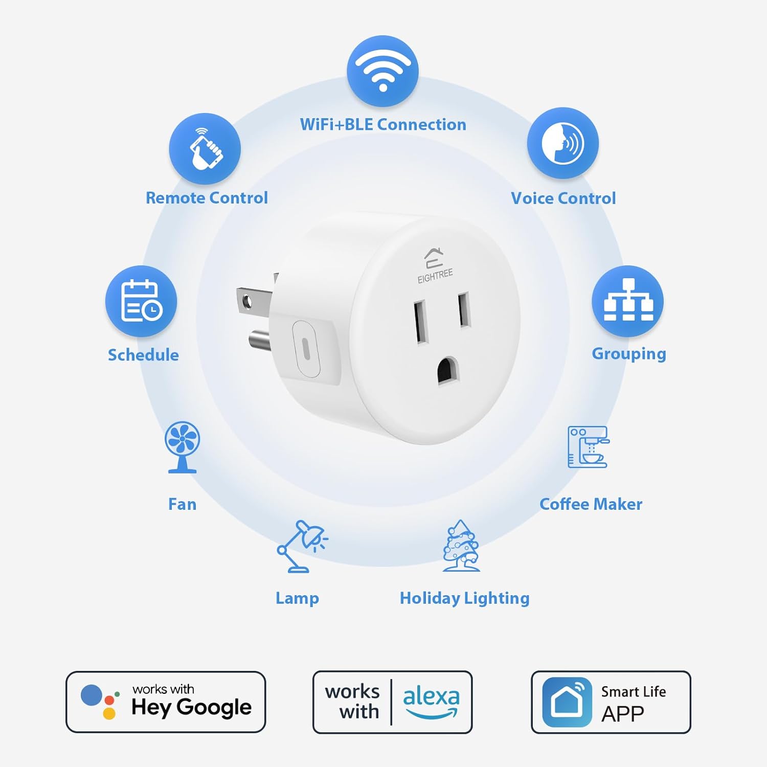 EIGHTREE Smart Plug - WiFi Outlet Compatible with Alexa & Google Home, 4 Pack Smart Home Socket with Remote Control & Timer Function, 2.4GHz WiFi Only - Yenka Supply
