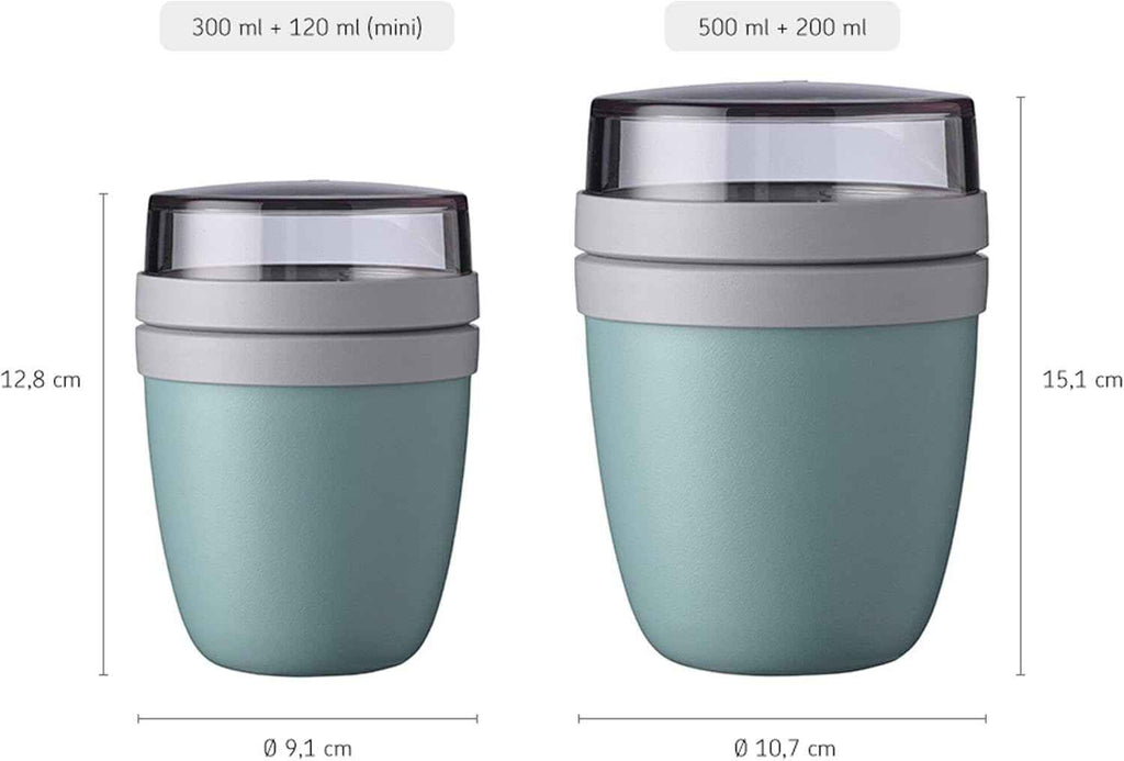 Mepal Overnight Oats jar - Practical Yoghurt Cup & Muesli Cup - Separate Compartments for Yoghurt & Muesli - Suitable for Freezer, Microwave & Dishwasher - 500 ml + 200 ml - Nordic Blue - Yenka Supply