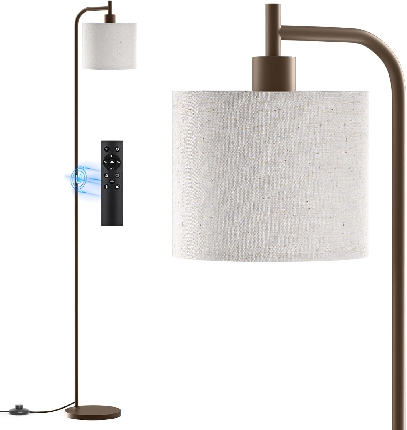 SIBRILLE Floor Lamp with Linen Shade, Dimmable Tall Standing Lamp with Remote Control & 3 Color Temperatures, Modern Corner Floor Lamps for Living Room Bedroom Office, 9W LED Bulb Included Yenka Supply