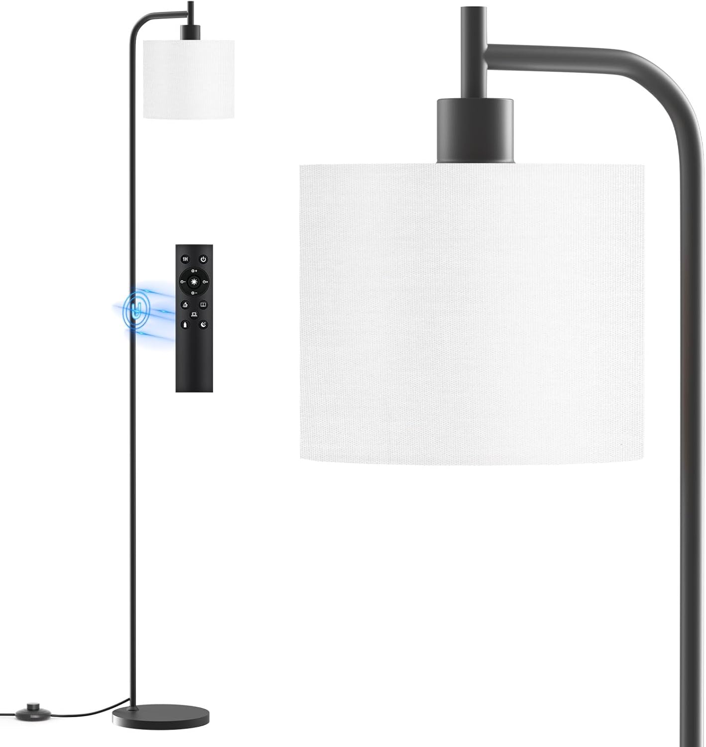 SIBRILLE Floor Lamp with Linen Shade, Dimmable Tall Standing Lamp with Remote Control & 3 Color Temperatures, Modern Corner Floor Lamps for Living Room Bedroom Office, 9W LED Bulb Included Yenka Supply