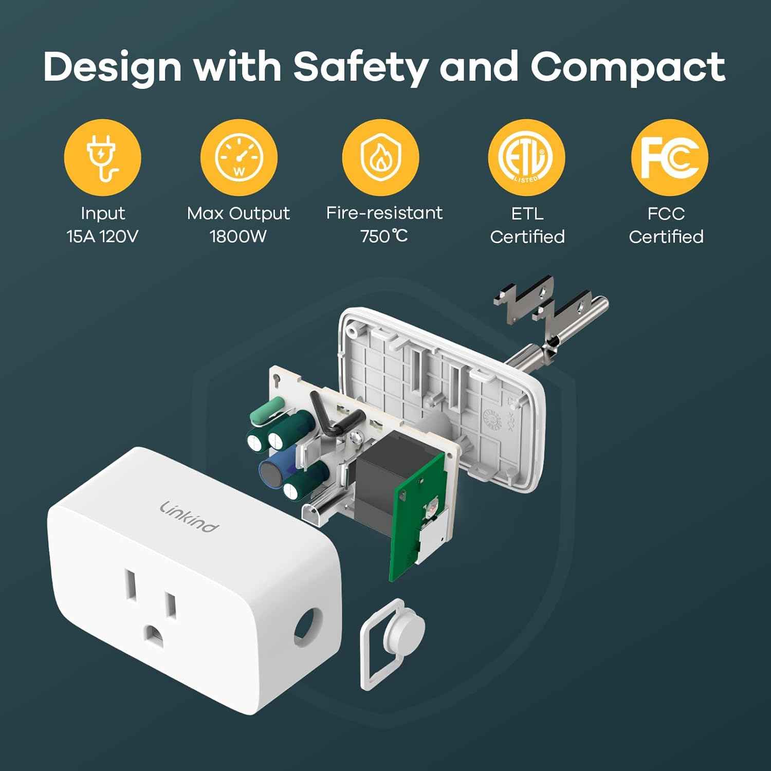Linkind Matter Smart Plug - 15A/1800W Wi-Fi Smart Outlet Compatible with Apple Home, Siri, Alexa, Google & SmartThings, Remote Control & Scheduling, 4 Pack
