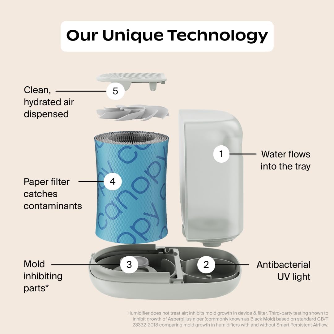 Humidifier 2.0, White, 36 HR Run Time, 2.5L Capacity - Reading Light & White Noise - Alleviate Symptoms of Allergies, Flu, Cold, Dry Skin - Humidifier, Filter, Power Cord & Adapter Yenka Supply