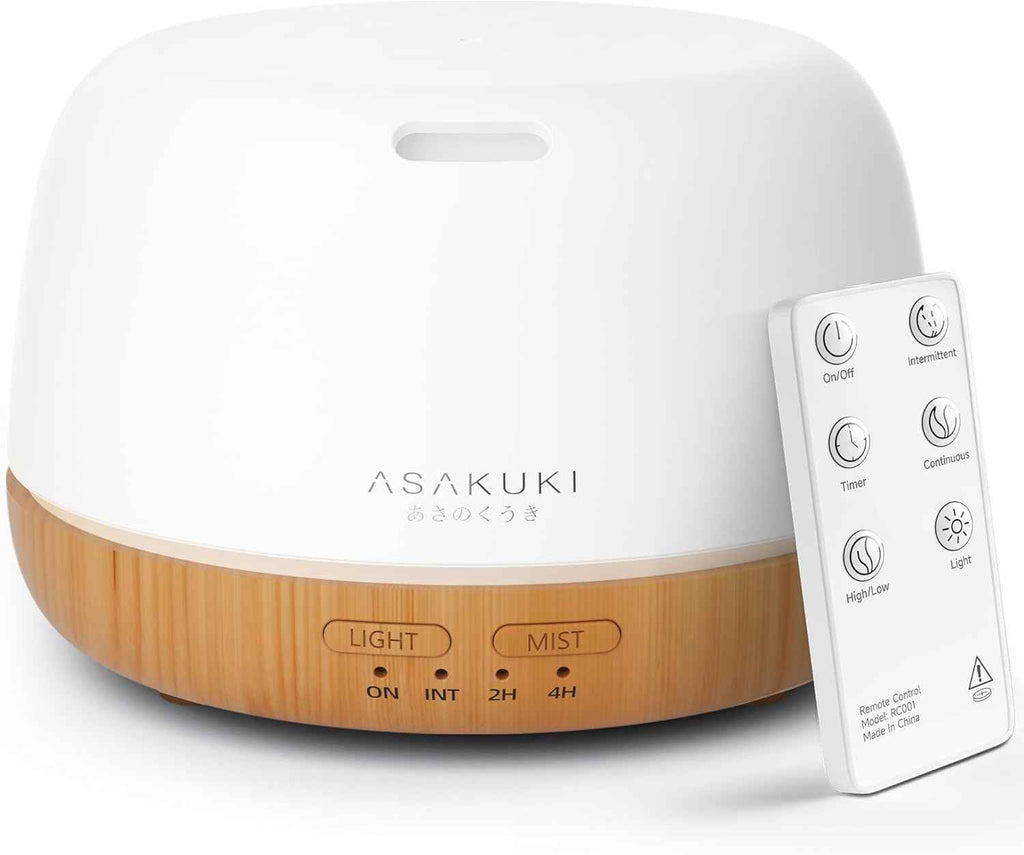ASAKUKI Essential Oil Diffuser 500ML Aromatherapy Humidifier for Bedroom, Remote Control, 7 Color LED Lights, Quiet Cool Mist for Home and Office