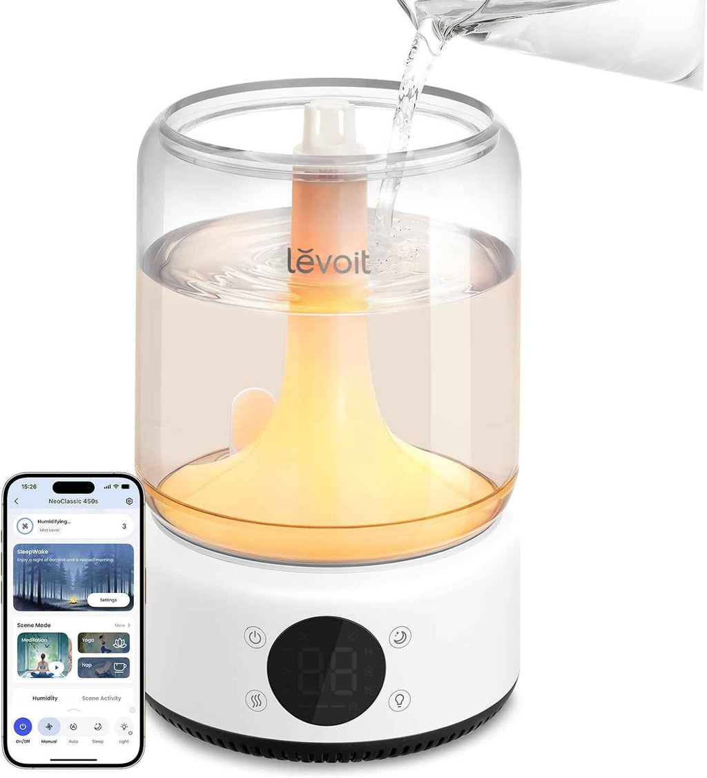 LEVOIT Humidifiers for Bedroom, 4.2L Top Fill for Large Room with 42H Runtime, Dishwasher Safe Design Easy to Clean, 21dB Quiet Cool Mist for Baby, Plants, Night Light, Essential Oil Diffuser, White