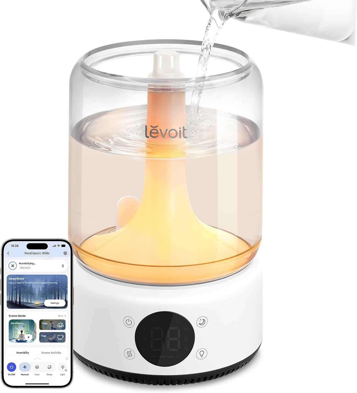 LEVOIT Humidifiers for Bedroom, 4.2L Top Fill for Large Room with 42H Runtime, Dishwasher Safe Design Easy to Clean, 21dB Quiet Cool Mist for Baby, Plants, Night Light, Essential Oil Diffuser, White