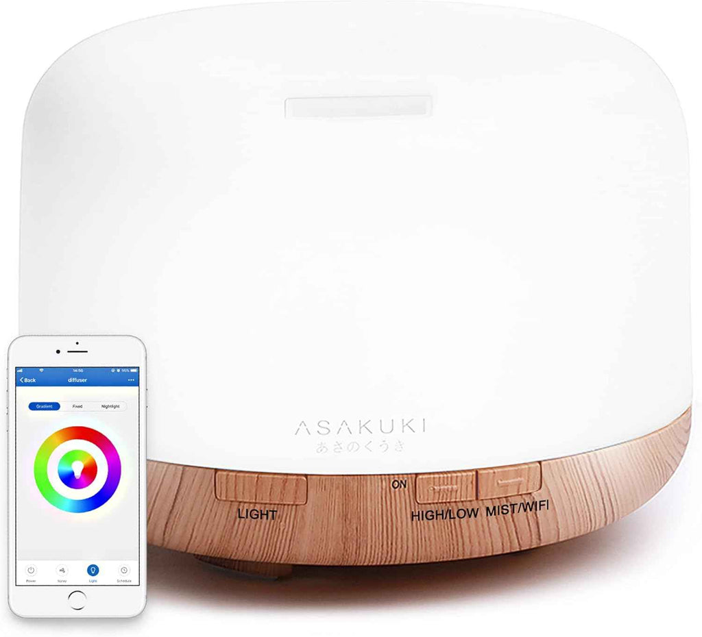 ASAKUKI Essential Oil Diffuser 500ML Aromatherapy Humidifier for Bedroom, Remote Control, 7 Color LED Lights, Quiet Cool Mist for Home and Office