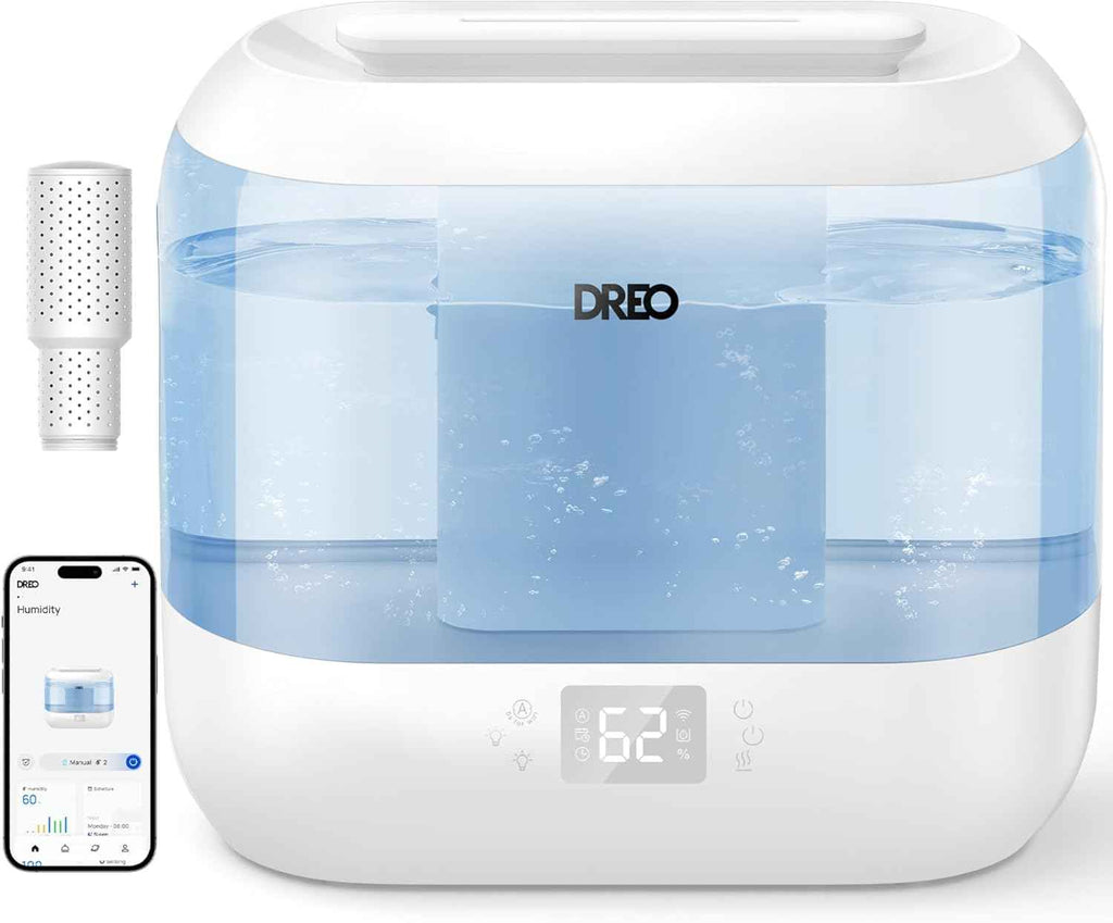 Dreo Smart Humidifiers for Bedroom - Top Fill 4L Large Room Humidifier with 28 dB, 36H Runtime, Touch/APP/Voice Control, Nightlight, Cool Mist for Baby, Plants, Indoor - Black