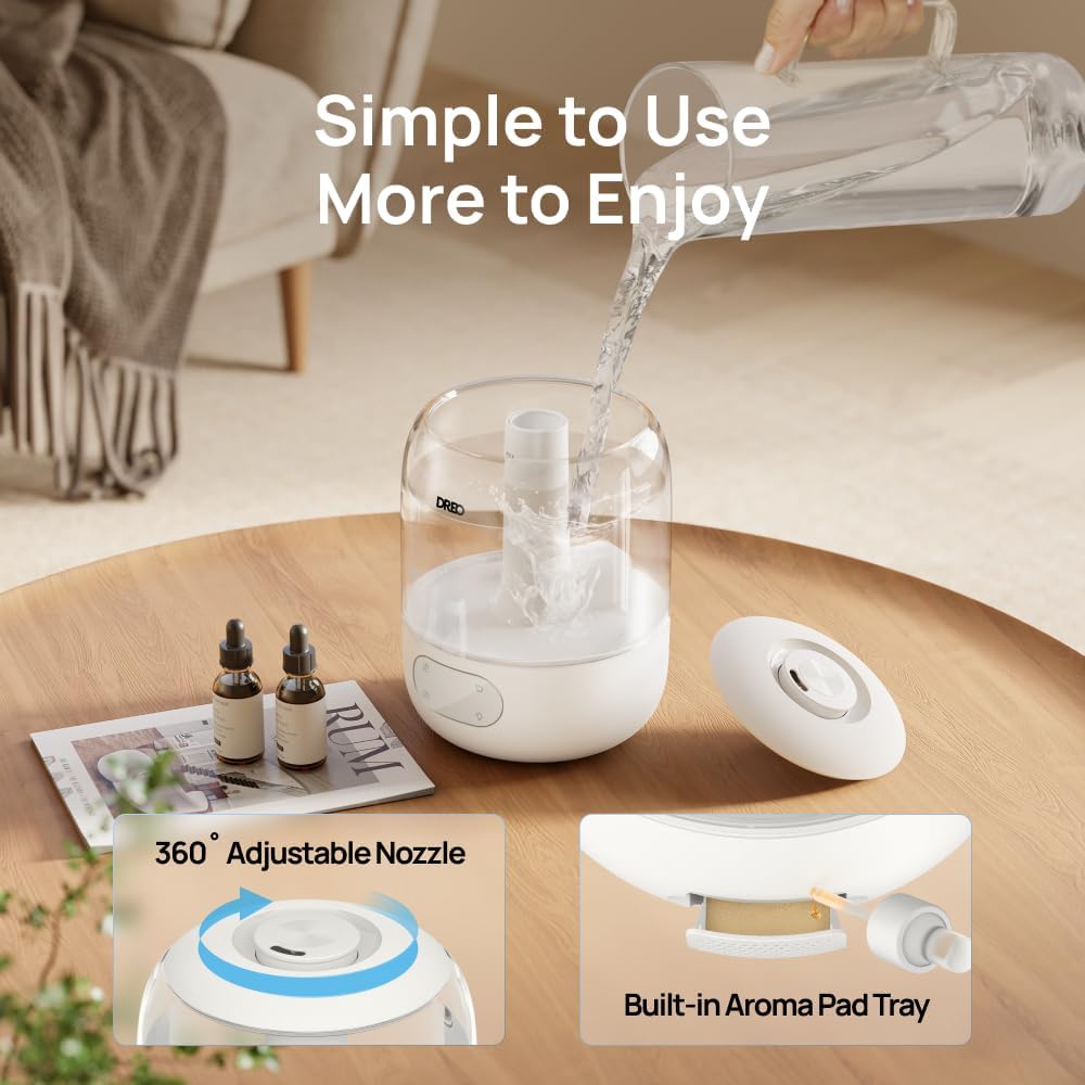DREO Humidifiers for Bedroom, 3L Top Fill 30H & 26dB Quiet Runtime for Large Room, Cool Mist Ultrasonic Humidifier with Humidity Sensor, Night Light for Home, Baby, Nursery, Plants, New Edition Yenka Supply