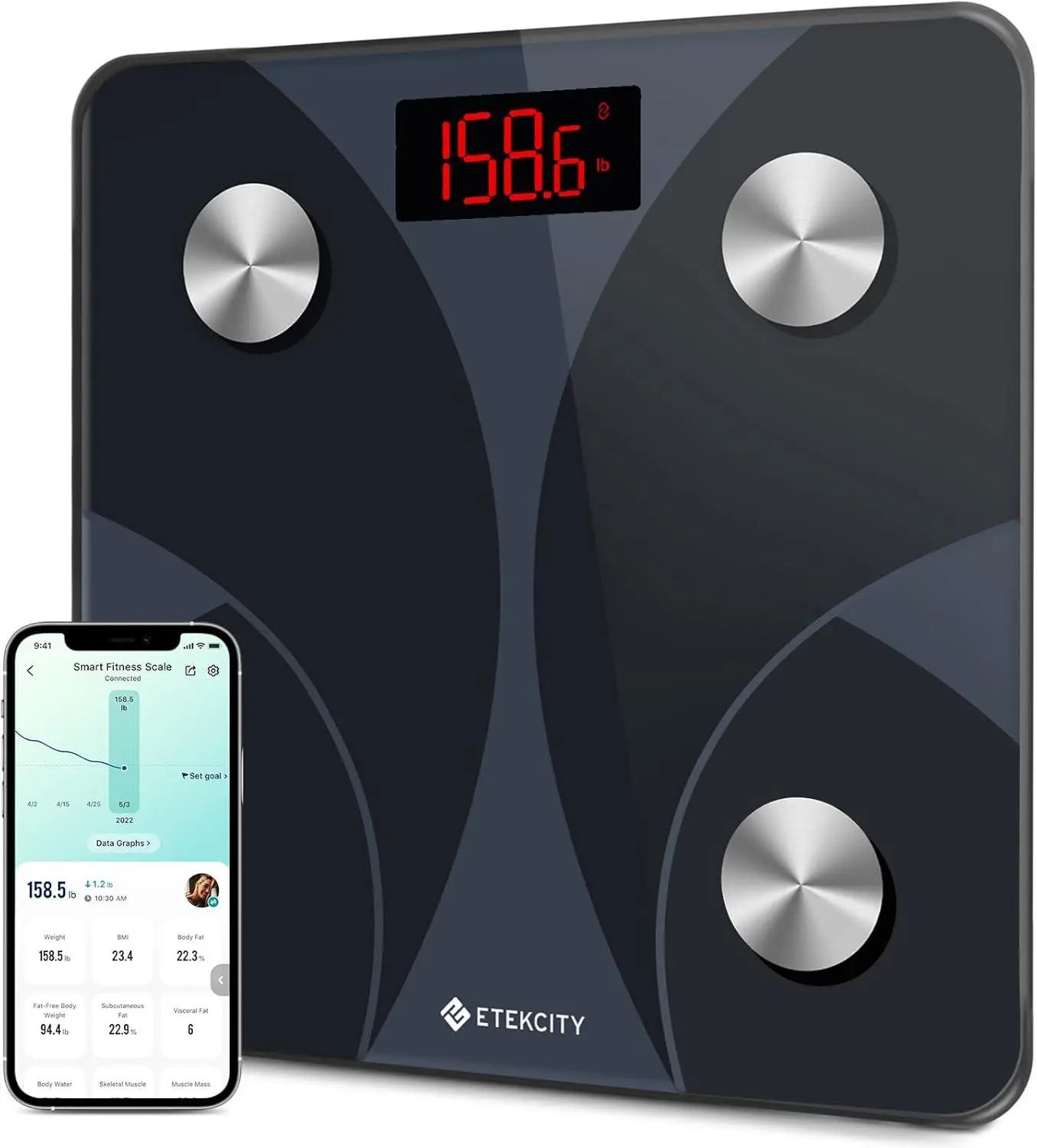 Etekcity Smart Scale for Body Weight, FSA&HSA Eligible, Bathroom Digital Weighing Scale with BMI, Body Fat, Muscle Mass, Accurate Bluetooth Home User Health Equipment Sync Apps, LED, Tempered glass - Yenka Supply