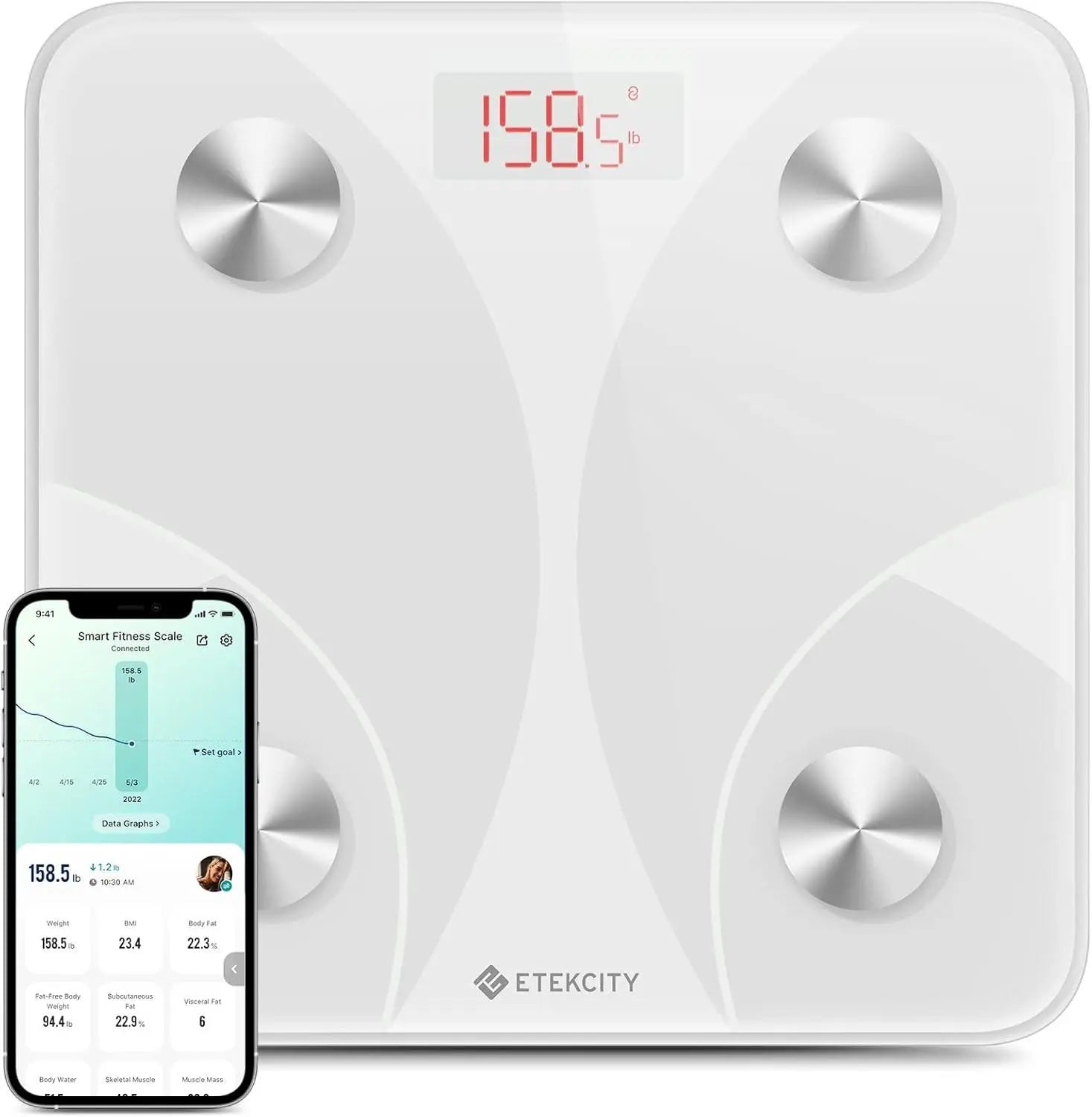 Etekcity Smart Scale for Body Weight, FSA&HSA Eligible, Bathroom Digital Weighing Scale with BMI, Body Fat, Muscle Mass, Accurate Bluetooth Home User Health Equipment Sync Apps, LED, Tempered glass - Yenka Supply