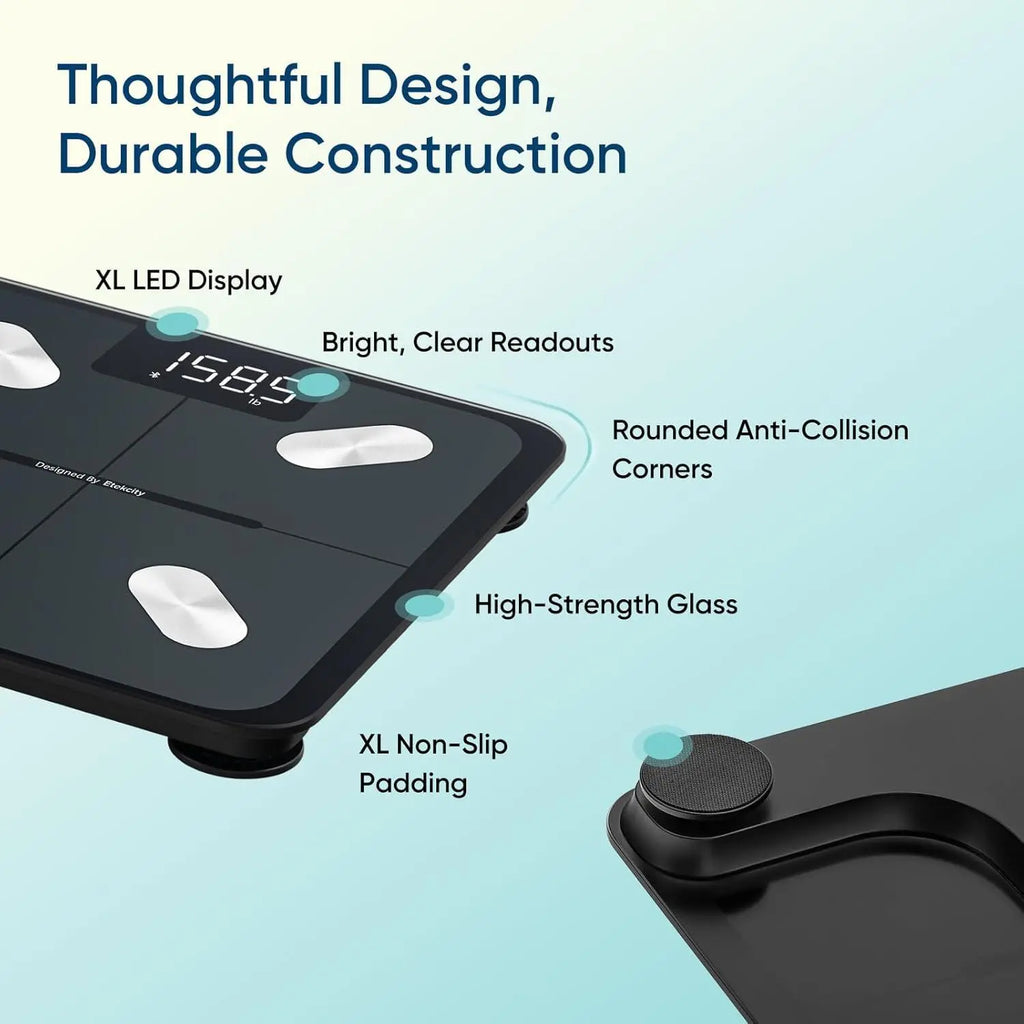 Etekcity Smart Scale for Body Weight, FSA&HSA Eligible, Bathroom Digital Weighing Scale with BMI, Body Fat, Muscle Mass, Accurate Bluetooth Home User Health Equipment Sync Apps, LED, Tempered glass - Yenka Supply