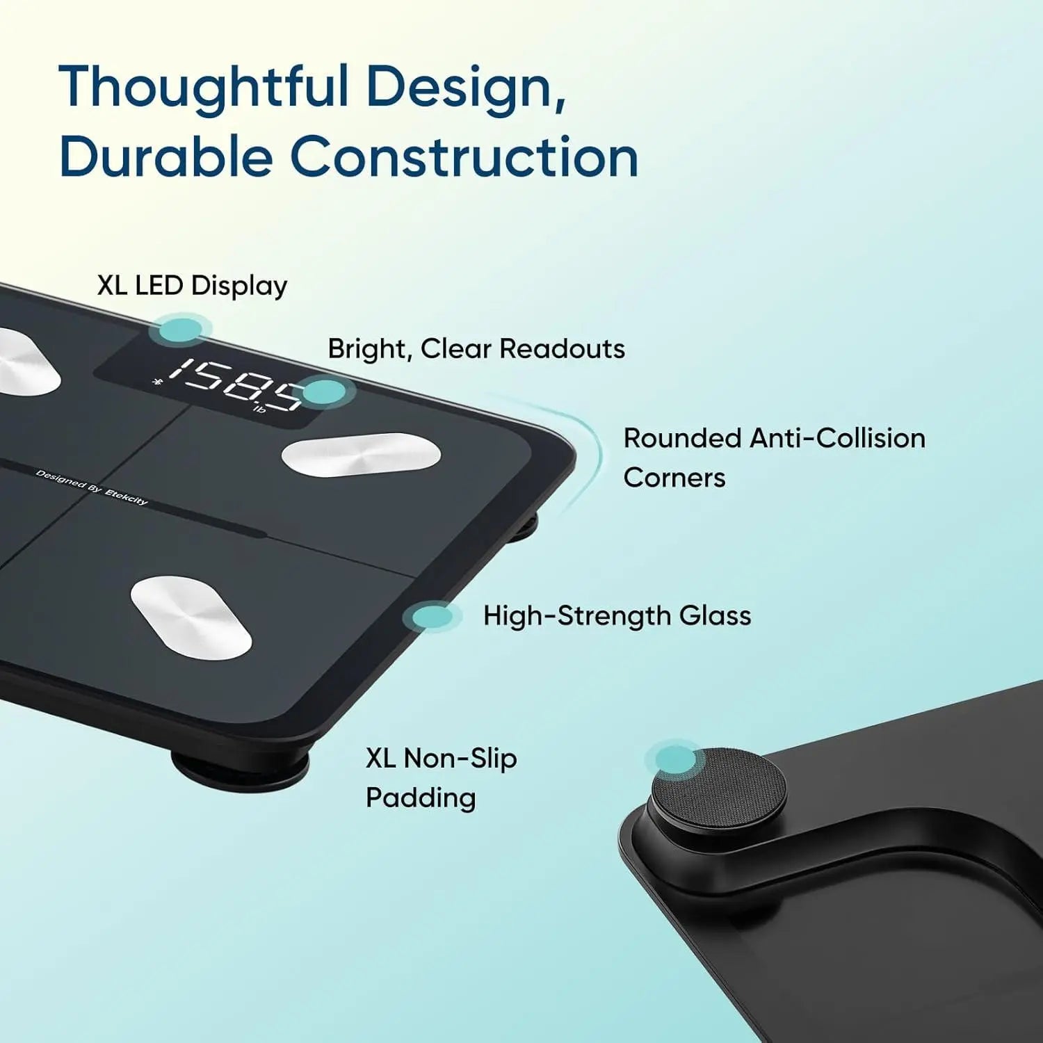 Etekcity Smart Scale for Body Weight, FSA&HSA Eligible, Bathroom Digital Weighing Scale with BMI, Body Fat, Muscle Mass, Accurate Bluetooth Home User Health Equipment Sync Apps, LED, Tempered glass - Yenka Supply