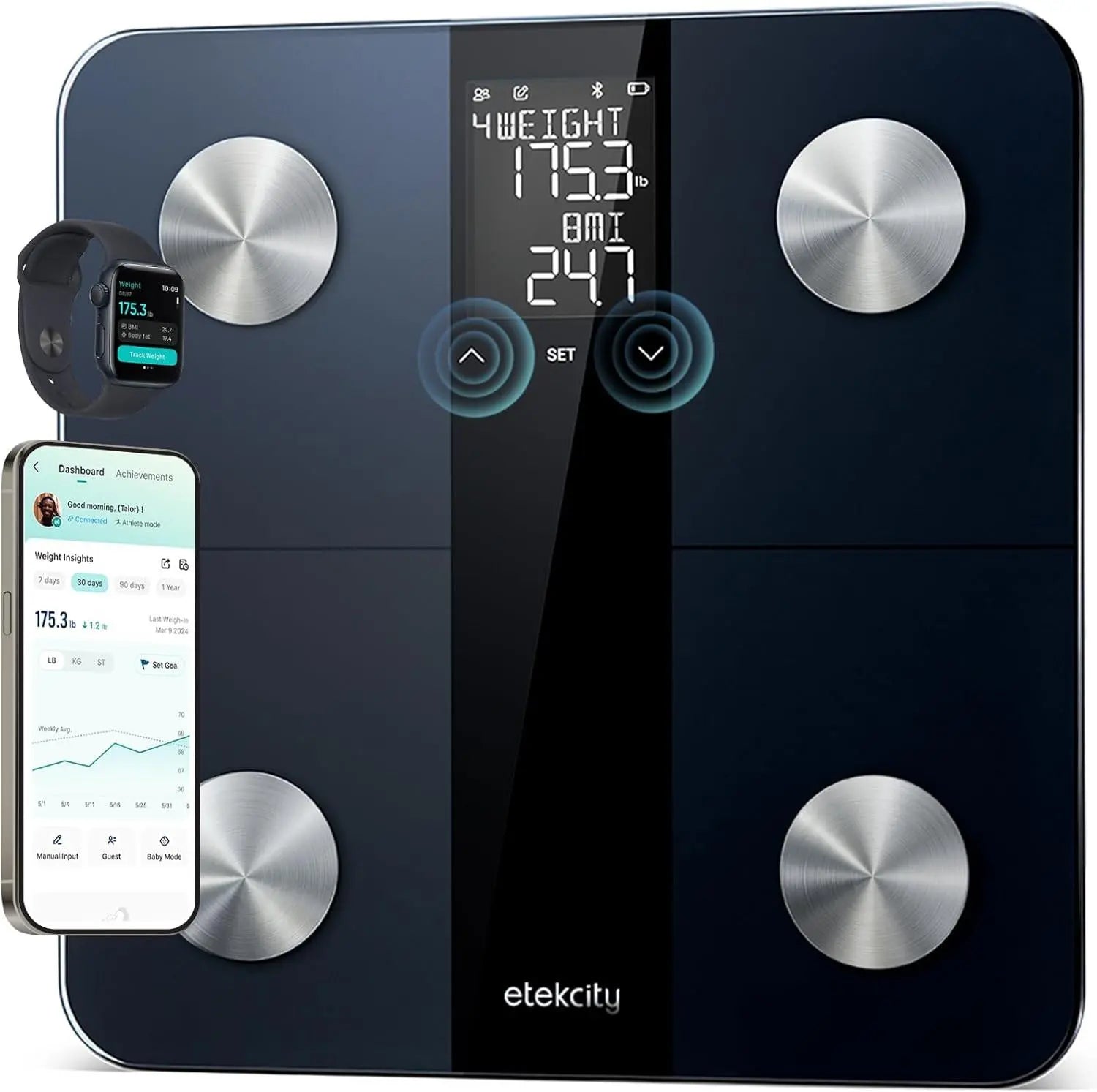 Etekcity Smart Scale for Body Weight, FSA&HSA Eligible, Bathroom Digital Weighing Scale with BMI, Body Fat, Muscle Mass, Accurate Bluetooth Home User Health Equipment Sync Apps, LED, Tempered glass - Yenka Supply