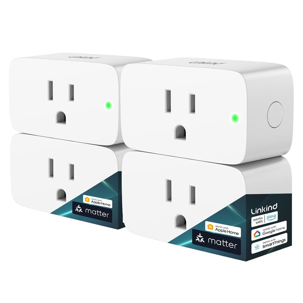 Linkind Matter Smart Plug - 15A/1800W Wi-Fi Smart Outlet Compatible with Apple Home, Siri, Alexa, Google & SmartThings, Remote Control & Scheduling, 4 Pack - Yenka Supply
