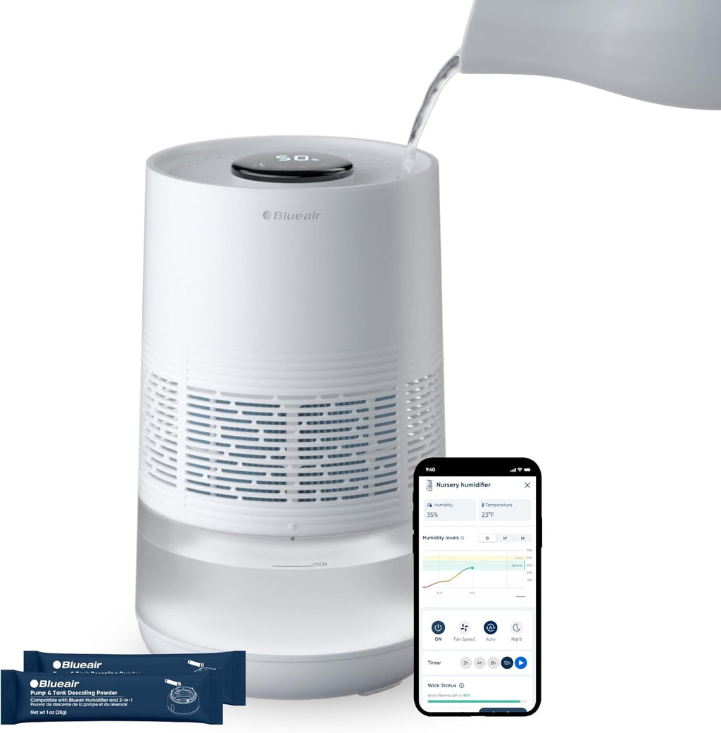 BLUEAIR Premium Smart Humidifier for Large Rooms, Bedrooms, Better Sleep with Evaporative Invisible Mist Tech, Auto Humidify, Easy Top Fill, Smart Control with App, Touchscreen, 3.5L Tank for 48 hours Yenka Supply